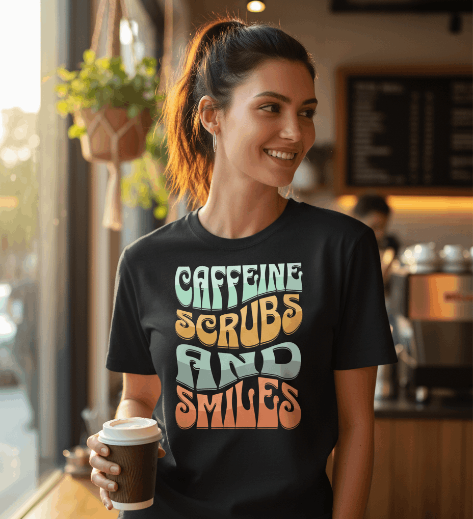 Caffeine Scrubs and Smiles Unisex Heavy Cotton Tee