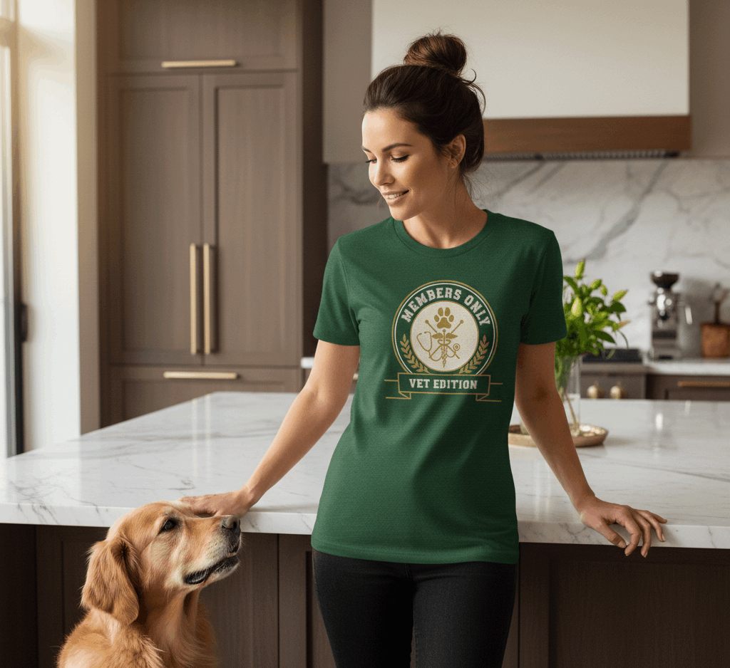 Retro Collegiate Vet Med T-Shirt - Members Only Vet Edition | Vintage Veterinary Stethoscope & Paw Print Crest