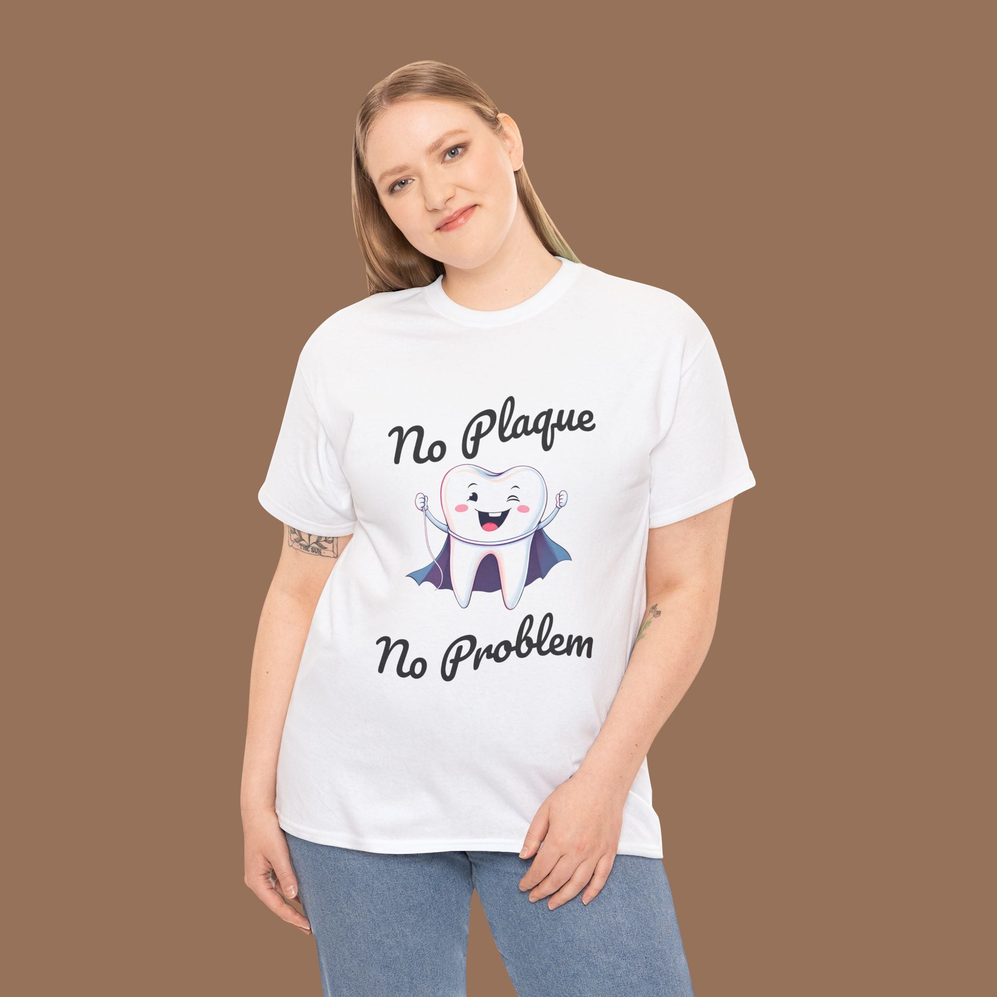 Cute Dental Humor Tee, Funny Tooth Shirt, No Plaque No Problem Tee, Gift for Dentists, Dental Hygiene Top - YOUSTOMIZE