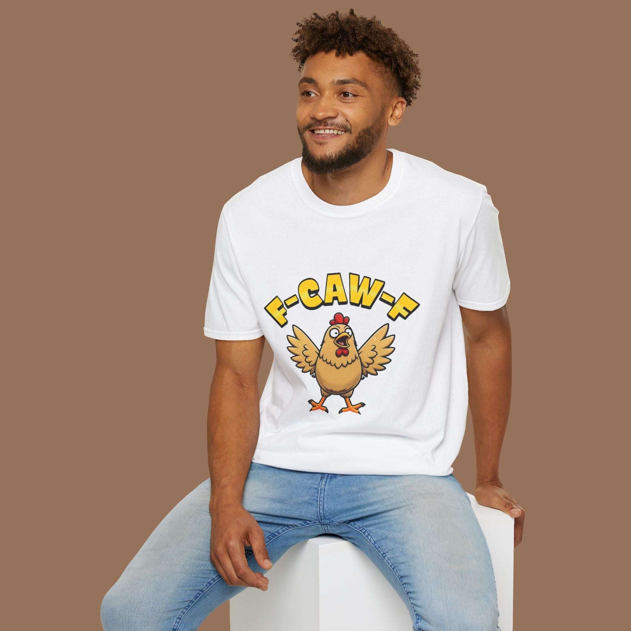 Funny Chicken F-Caw-F Unisex Softstyle T-Shirt, Gift for Poultry Lovers, Quirky Apparel, Hatch Party Tee, Humor Shirt, Farm Life Clothing - YOUSTOMIZE