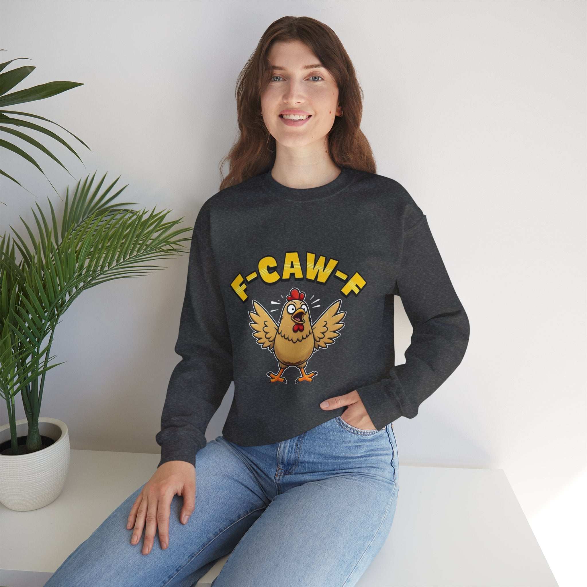 F-Caw-F Funny Chicken Sweatshirt, Unisex Crewneck, Gift for Chicken Lovers, Casual Wear, Cozy Outfit - YOUSTOMIZE