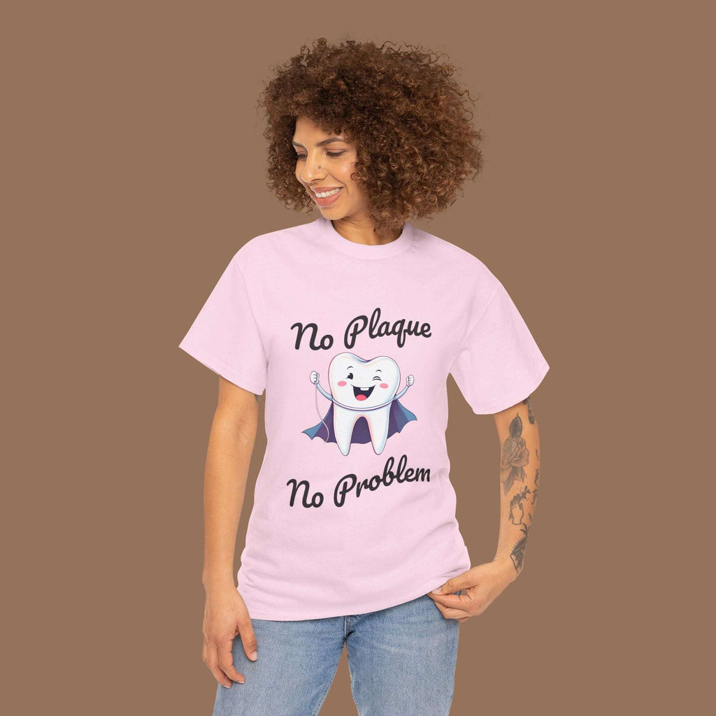 Cute Dental Humor Tee, Funny Tooth Shirt, No Plaque No Problem Tee, Gift for Dentists, Dental Hygiene Top - YOUSTOMIZE
