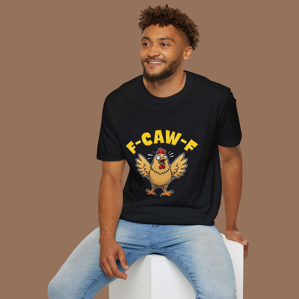 Funny Chicken F-Caw-F Unisex Softstyle T-Shirt, Gift for Poultry Lovers, Quirky Apparel, Hatch Party Tee, Humor Shirt, Farm Life Clothing - YOUSTOMIZE