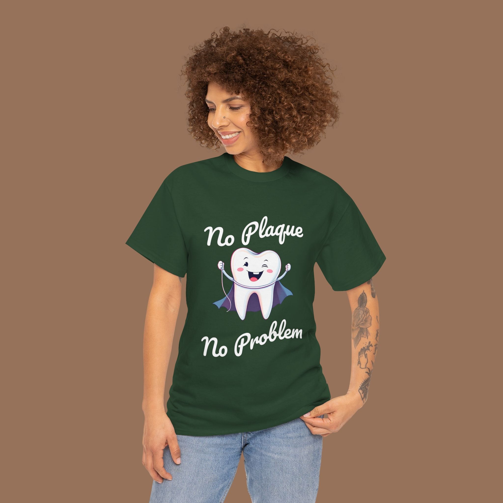 Cute Dental Humor Tee, Funny Tooth Shirt, No Plaque No Problem Tee, Gift for Dentists, Dental Hygiene Top - YOUSTOMIZE