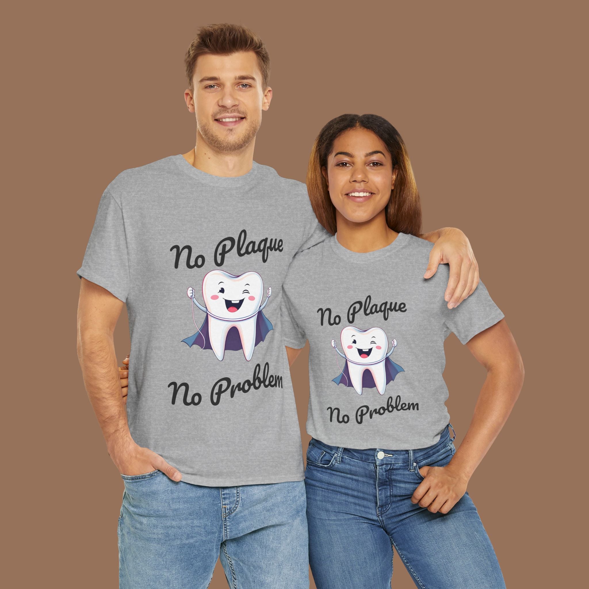 Cute Dental Humor Tee, Funny Tooth Shirt, No Plaque No Problem Tee, Gift for Dentists, Dental Hygiene Top - YOUSTOMIZE