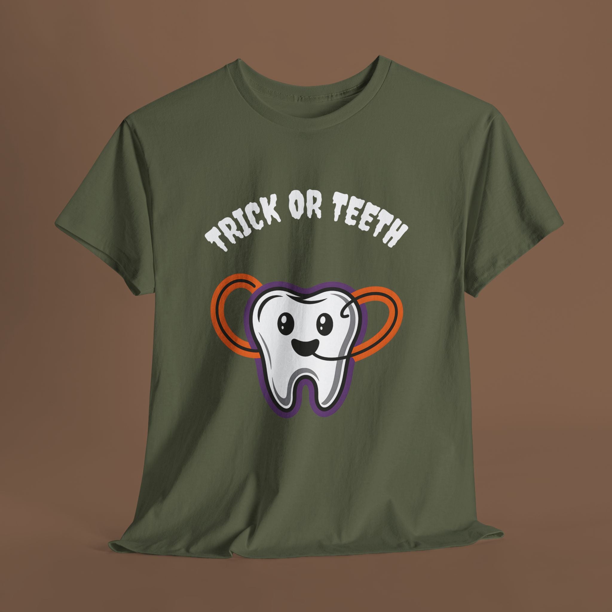 Trick or Teeth Halloween Tee, Fun Unisex T-Shirt, Cute Tooth Graphic Shirt, Perfect for Halloween Party, Kids and Adults - YOUSTOMIZE