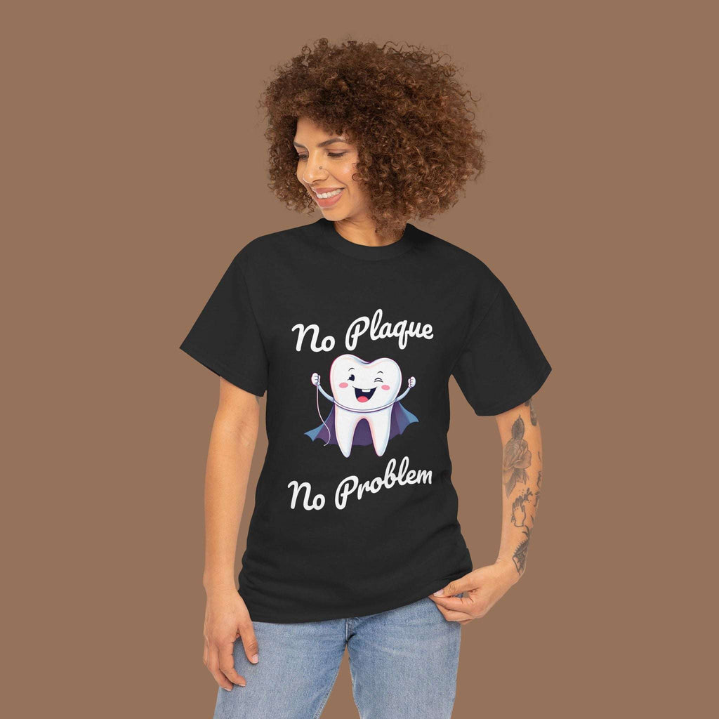 Cute Dental Humor Tee, Funny Tooth Shirt, No Plaque No Problem Tee, Gift for Dentists, Dental Hygiene Top - YOUSTOMIZE