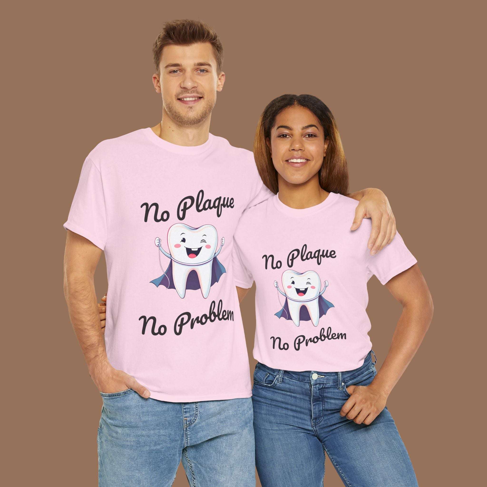 Cute Dental Humor Tee, Funny Tooth Shirt, No Plaque No Problem Tee, Gift for Dentists, Dental Hygiene Top - YOUSTOMIZE