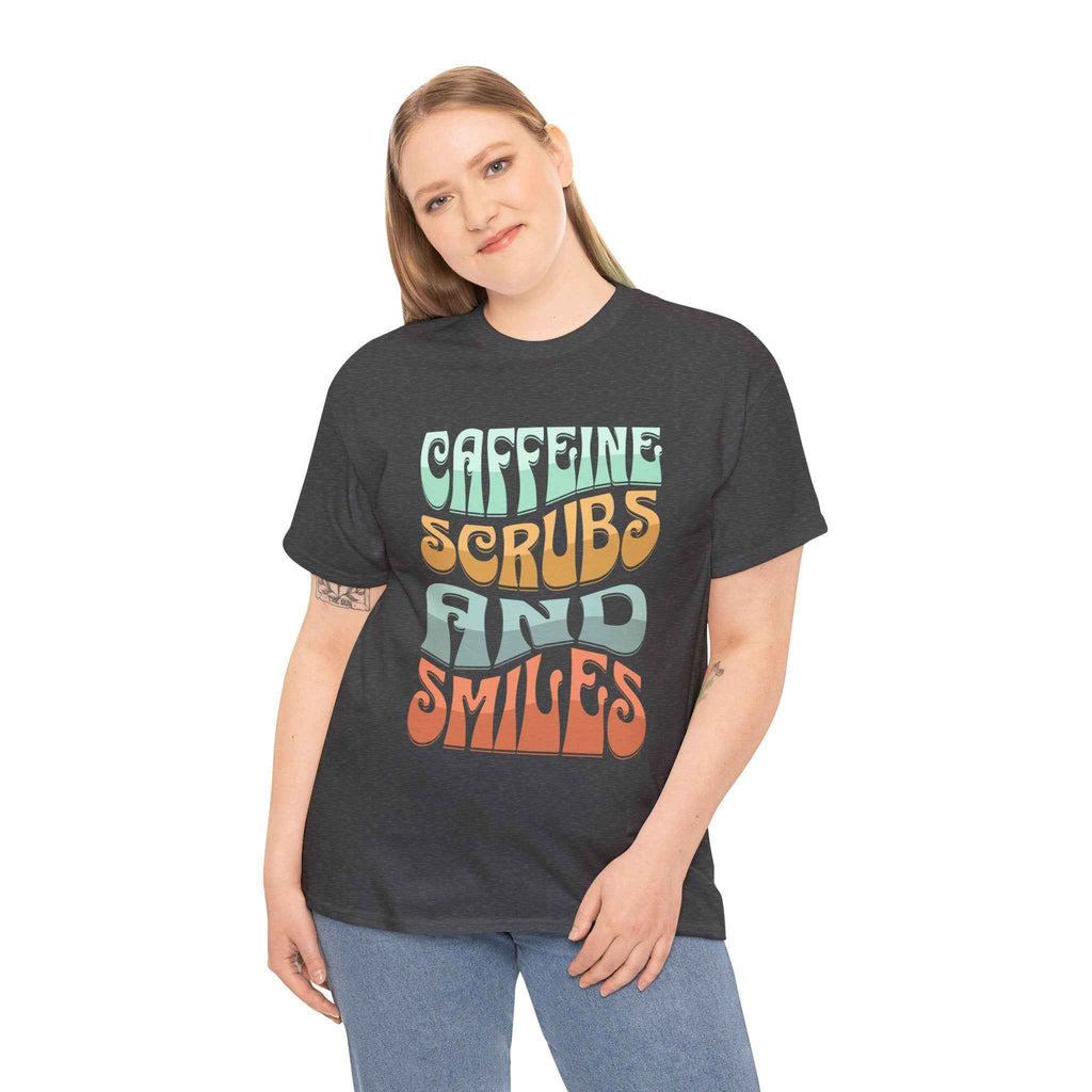 Caffeine Scrubs and Smiles Unisex Heavy Cotton Tee