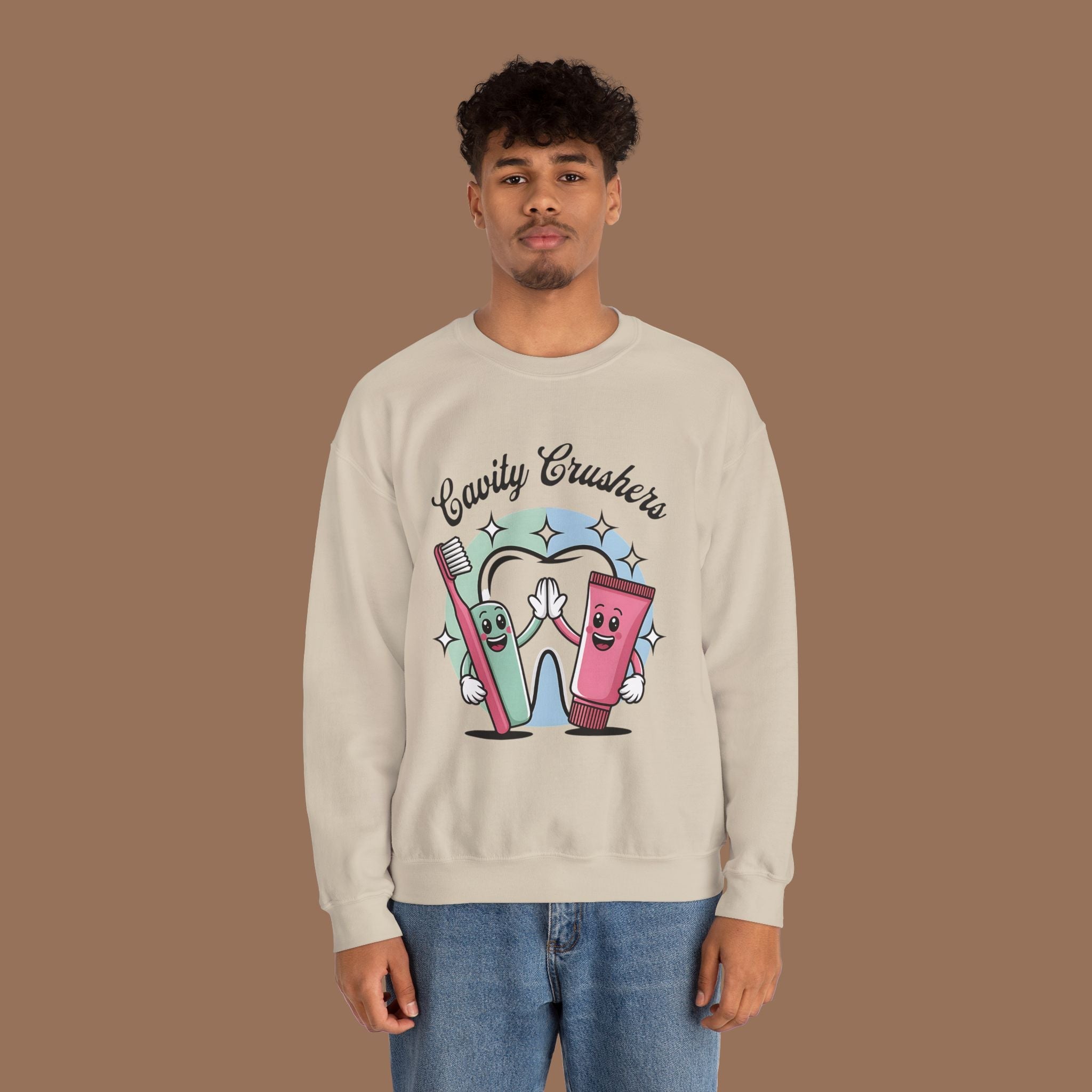 Cavity Crushers Crewneck Sweatshirt - Fun Dental Gift, Unisex Sweatshirt, Cute Graphic Pullover, Perfect for Kids and Adults Product vendor