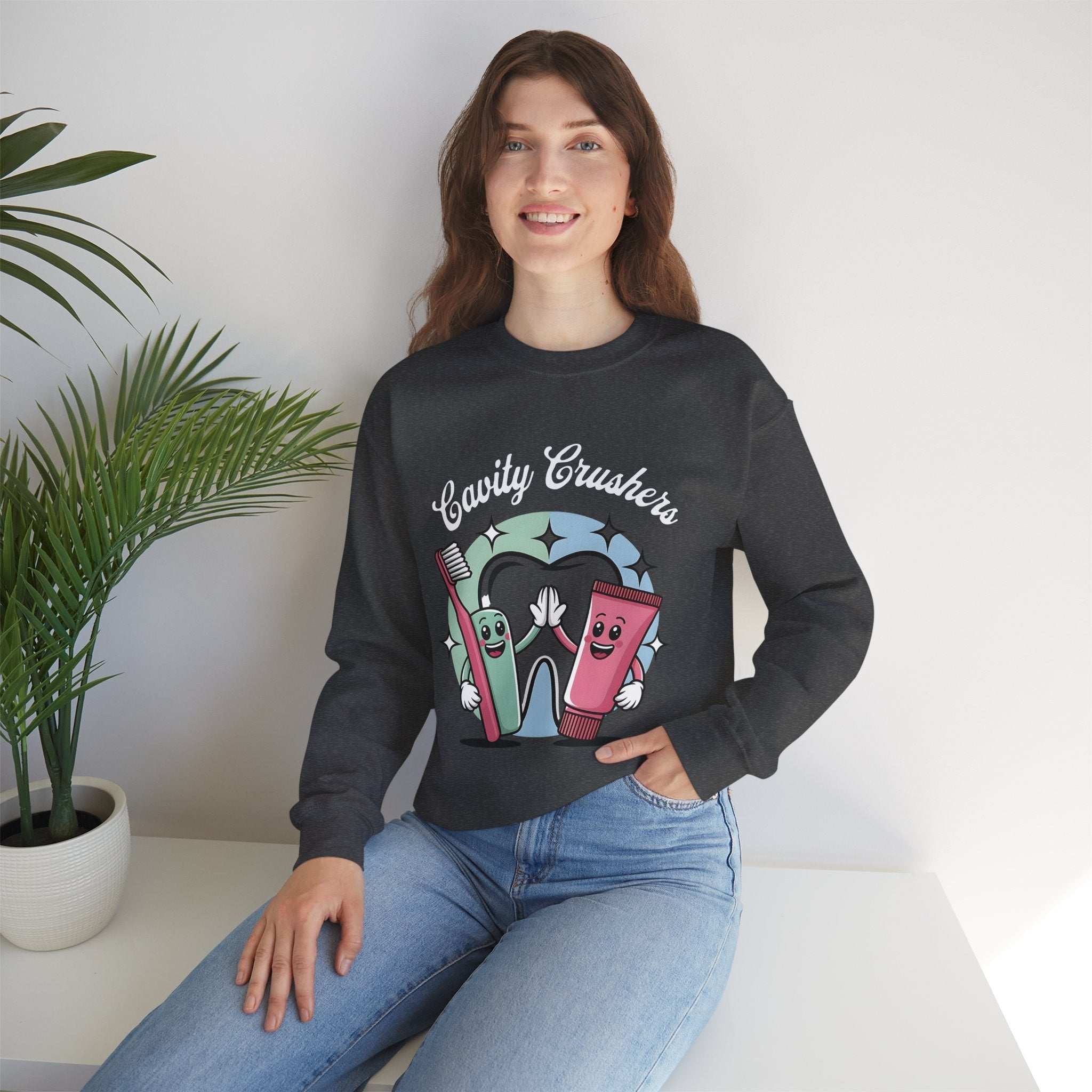 Cavity Crushers Crewneck Sweatshirt - Fun Dental Gift, Unisex Sweatshirt, Cute Graphic Pullover, Perfect for Kids and Adults Product vendor