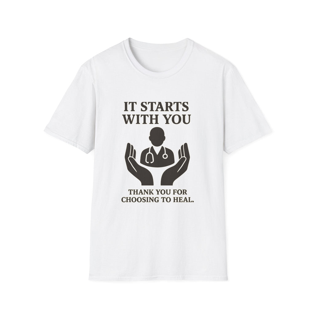 Inspirational Healthcare T-Shirt, Thank You for Choosing to Heal Shirt – Nurse Appreciation Gift – Doctor Gratitude T-shirt – It Starts With You – Minimalist Medical Design Product vendor