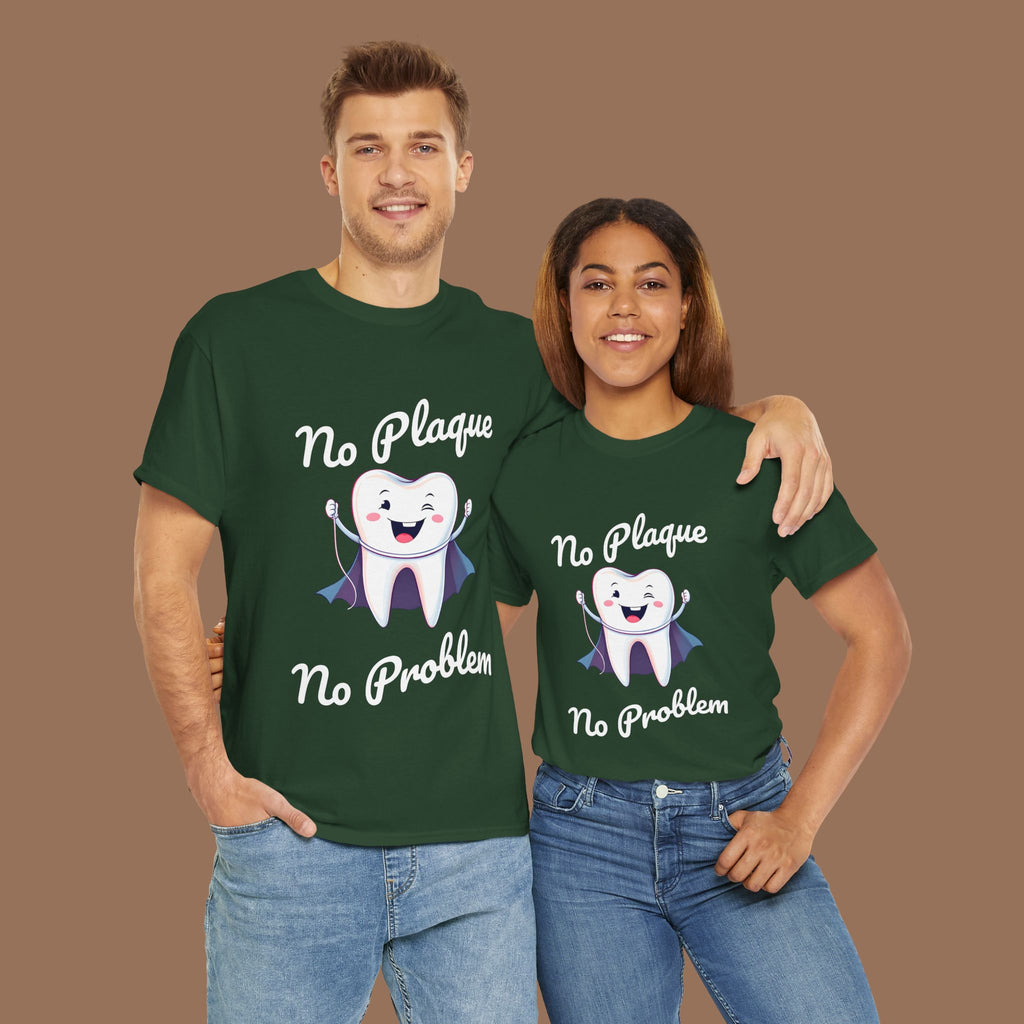 Cute Dental Humor Tee, Funny Tooth Shirt, No Plaque No Problem Tee, Gift for Dentists, Dental Hygiene Top - YOUSTOMIZE