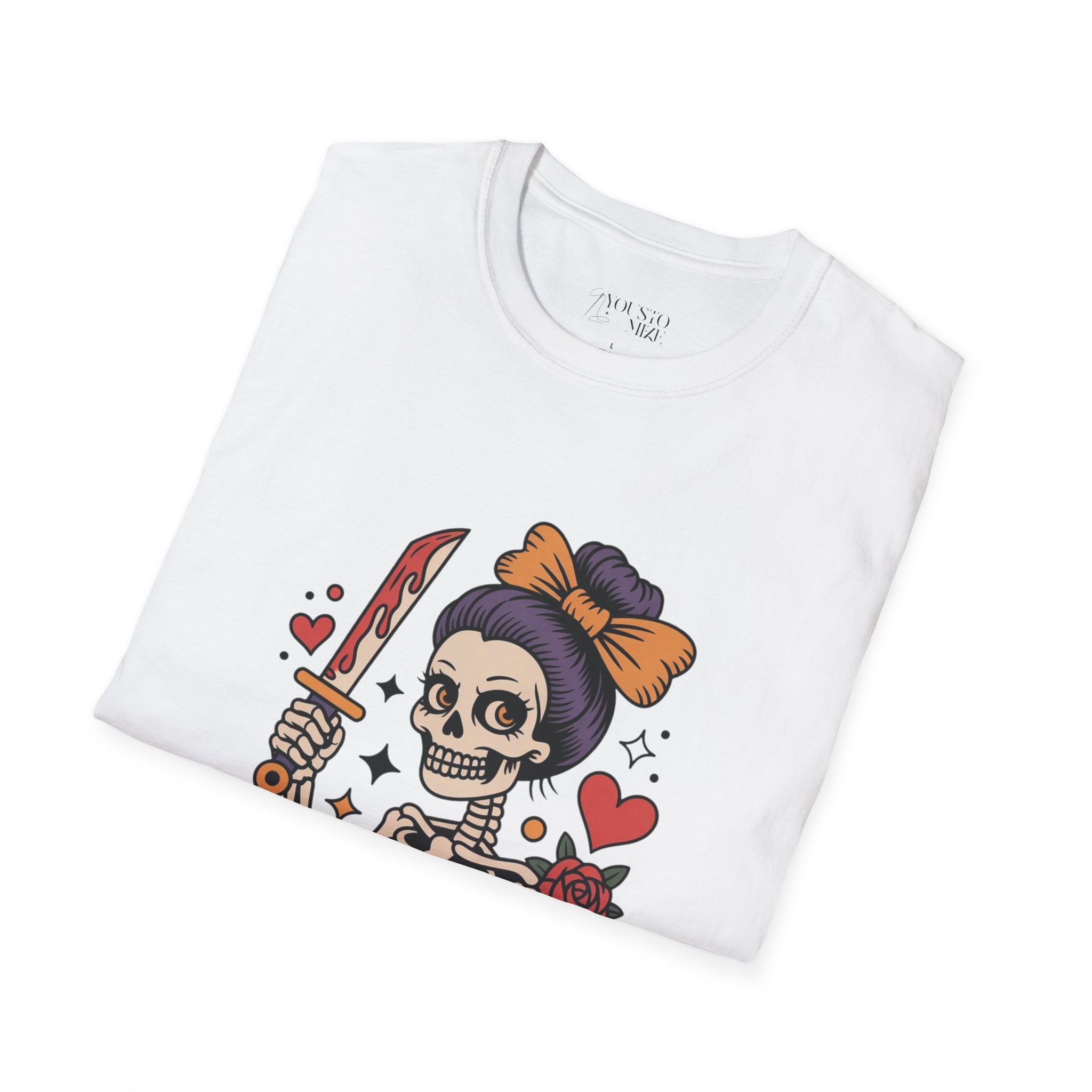 Level Up Skeleton Graphic Unisex Softstyle T-Shirt, Cute Halloween Tee, Gift for Gamers, Spooky Season Apparel, Goth Fashion Product vendor