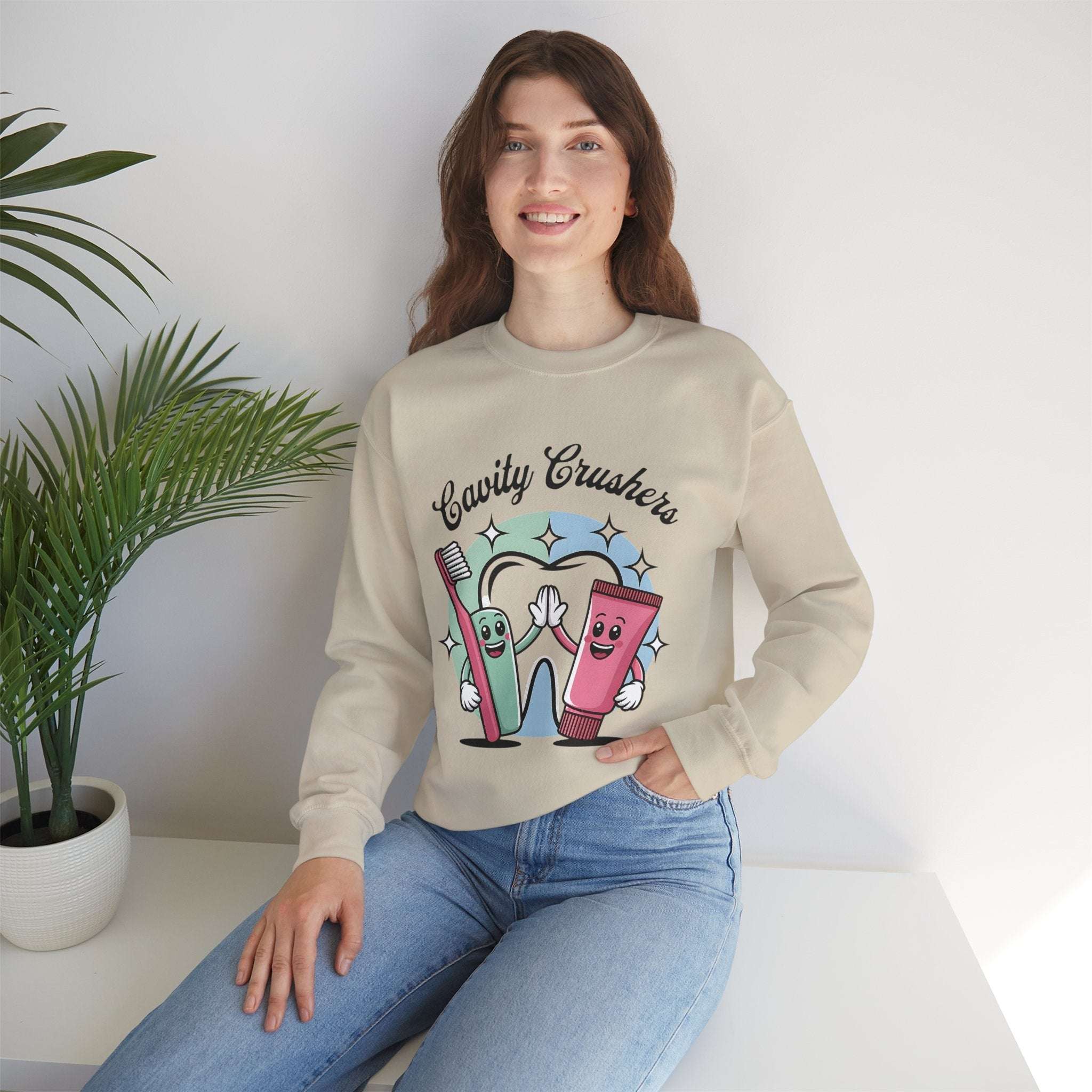 Cavity Crushers Crewneck Sweatshirt - Fun Dental Gift, Unisex Sweatshirt, Cute Graphic Pullover, Perfect for Kids and Adults Product vendor