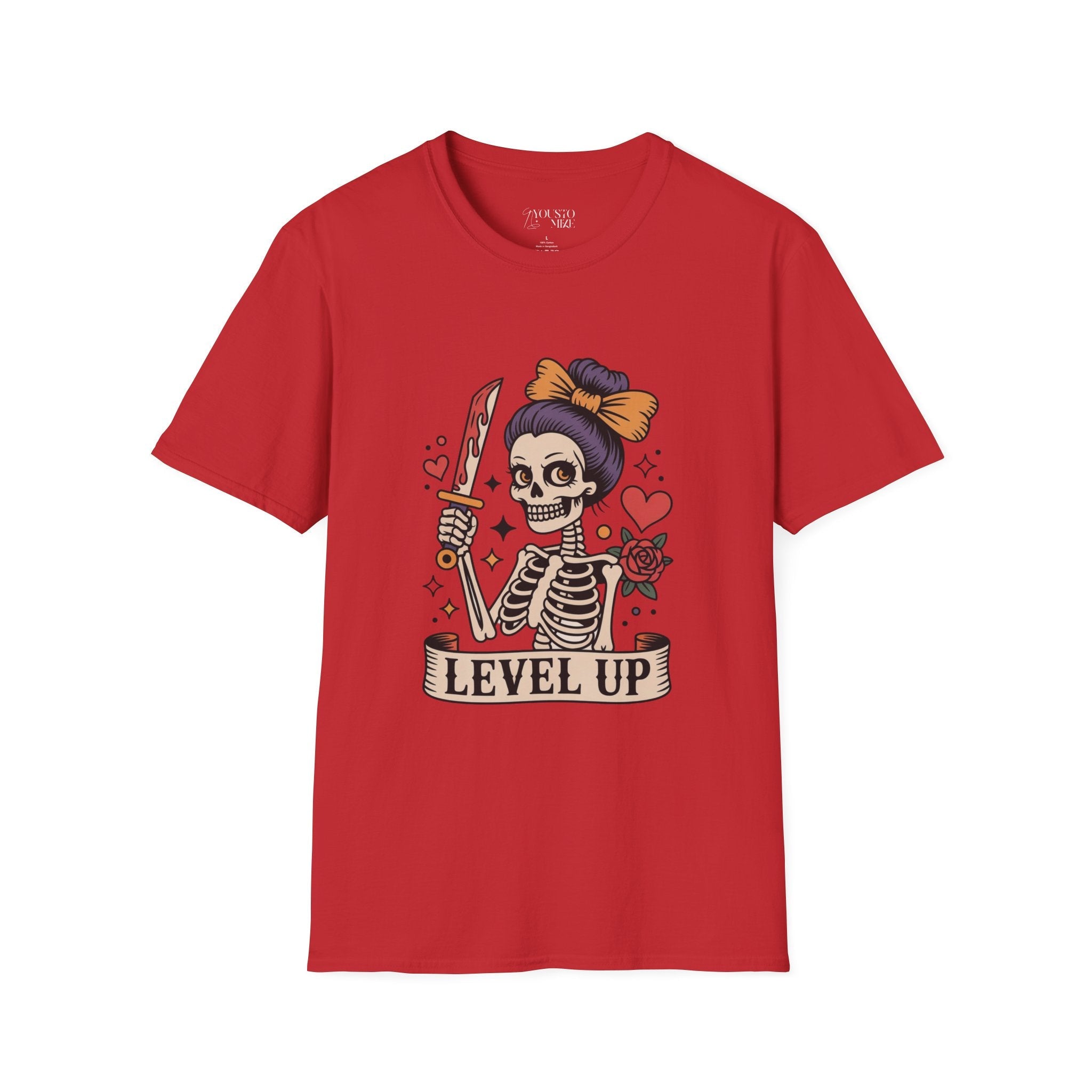 Level Up Skeleton Graphic Unisex Softstyle T-Shirt, Cute Halloween Tee, Gift for Gamers, Spooky Season Apparel, Goth Fashion Product vendor