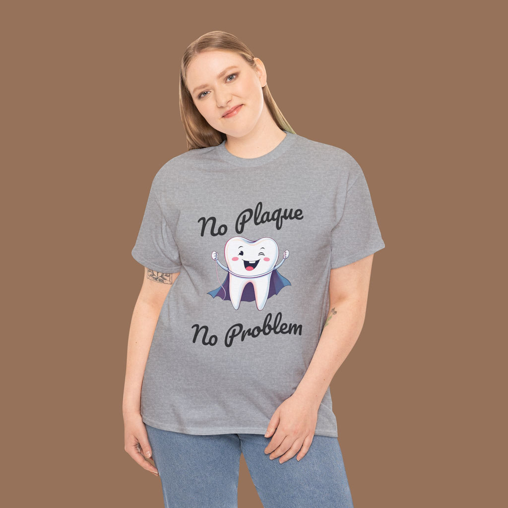 Cute Dental Humor Tee, Funny Tooth Shirt, No Plaque No Problem Tee, Gift for Dentists, Dental Hygiene Top - YOUSTOMIZE