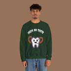 Halloween Sweatshirt with Trick or Teeth Design, Funny Fall Apparel, Unisex Cozy Wear, Perfect for Halloween Parties, Gift for Dental Lovers Product vendor