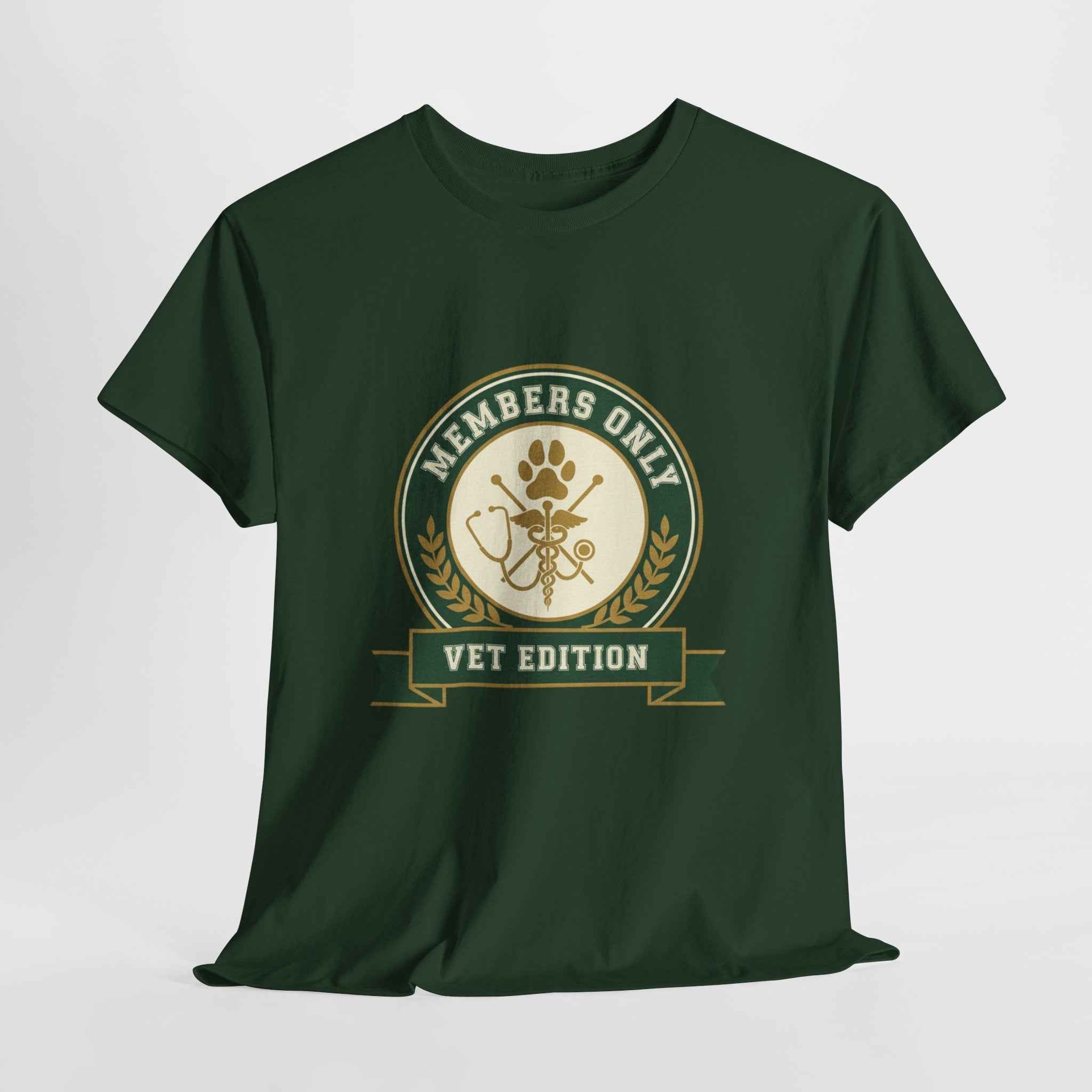 Retro Collegiate Vet Med T-Shirt - Members Only Vet Edition | Vintage Veterinary Stethoscope & Paw Print Crest