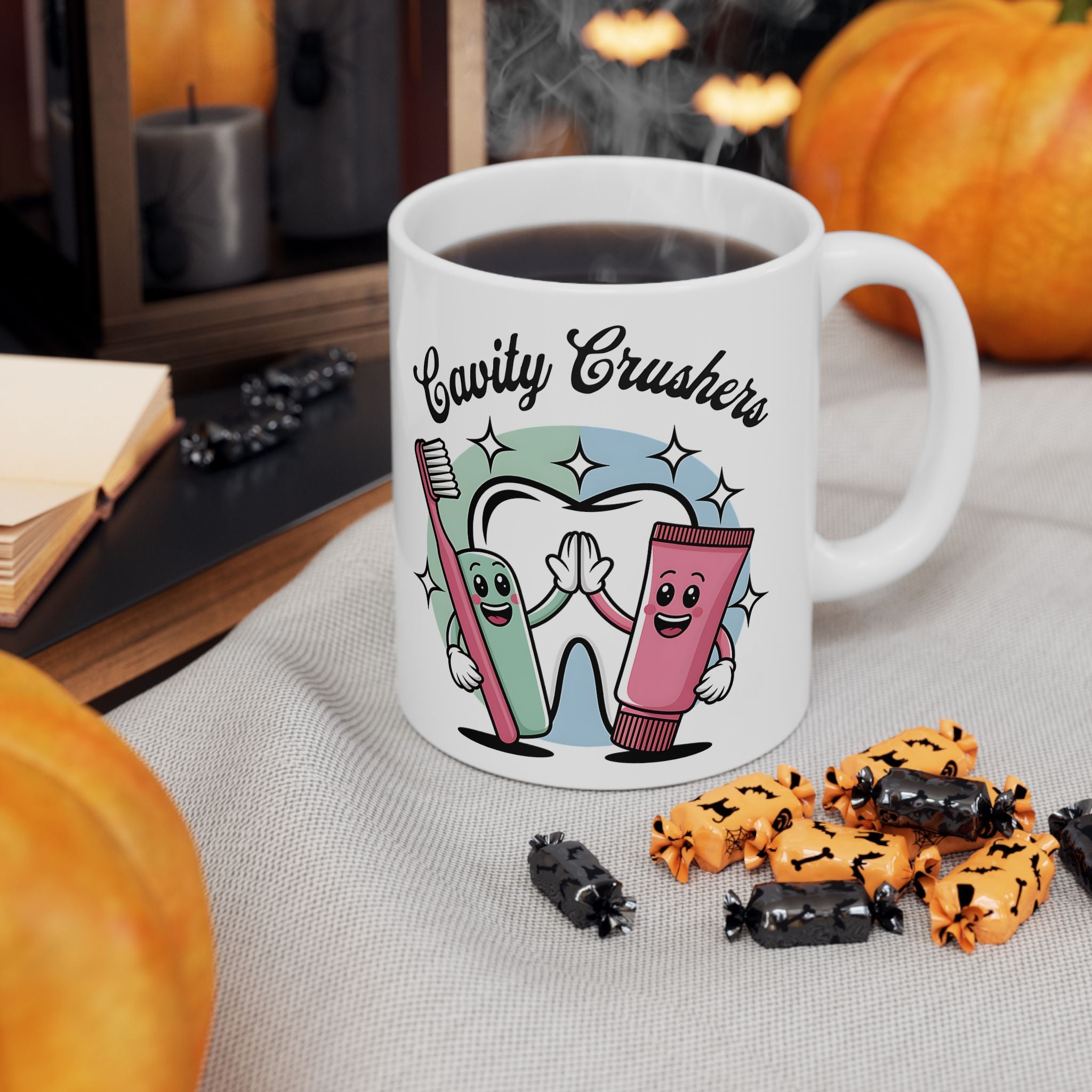 Cavity Fighter Ceramic Mug, Funny Coffee Cup, Dentist Gift, Tooth Humor, Cute Mug for Kids, 11oz, 15oz