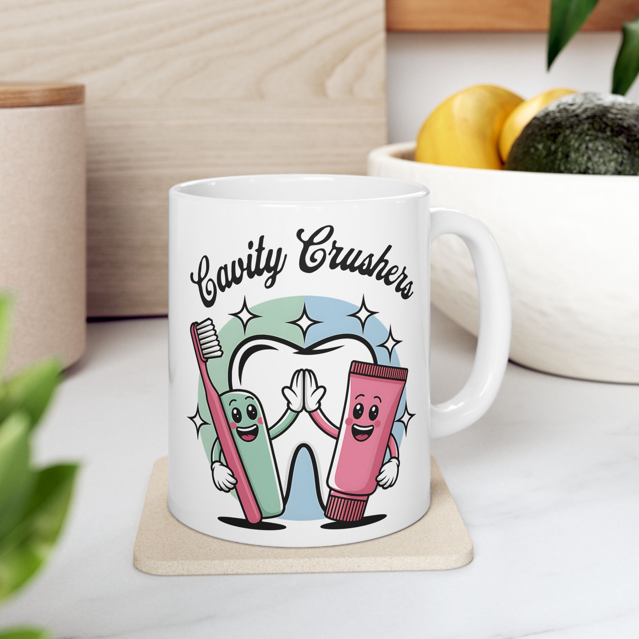 Cavity Fighter Ceramic Mug, Funny Coffee Cup, Dentist Gift, Tooth Humor, Cute Mug for Kids, 11oz, 15oz