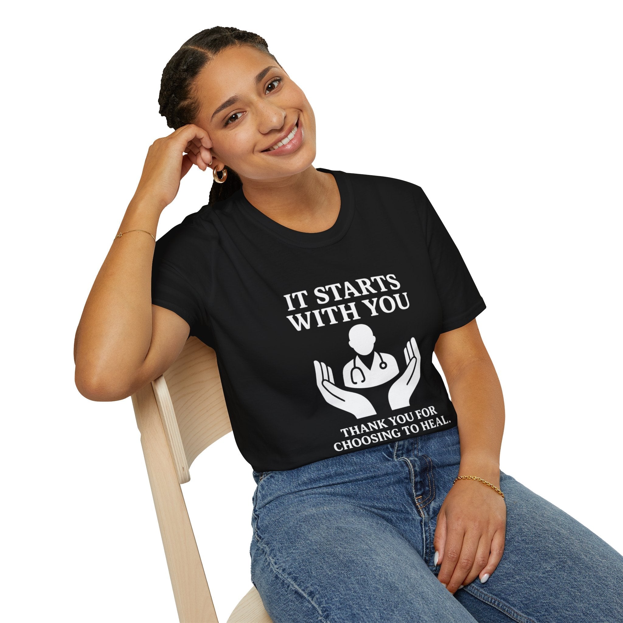 Inspirational Healthcare T-Shirt, Thank You for Choosing to Heal Shirt – Nurse Appreciation Gift – Doctor Gratitude T-shirt – It Starts With You – Minimalist Medical Design Product vendor