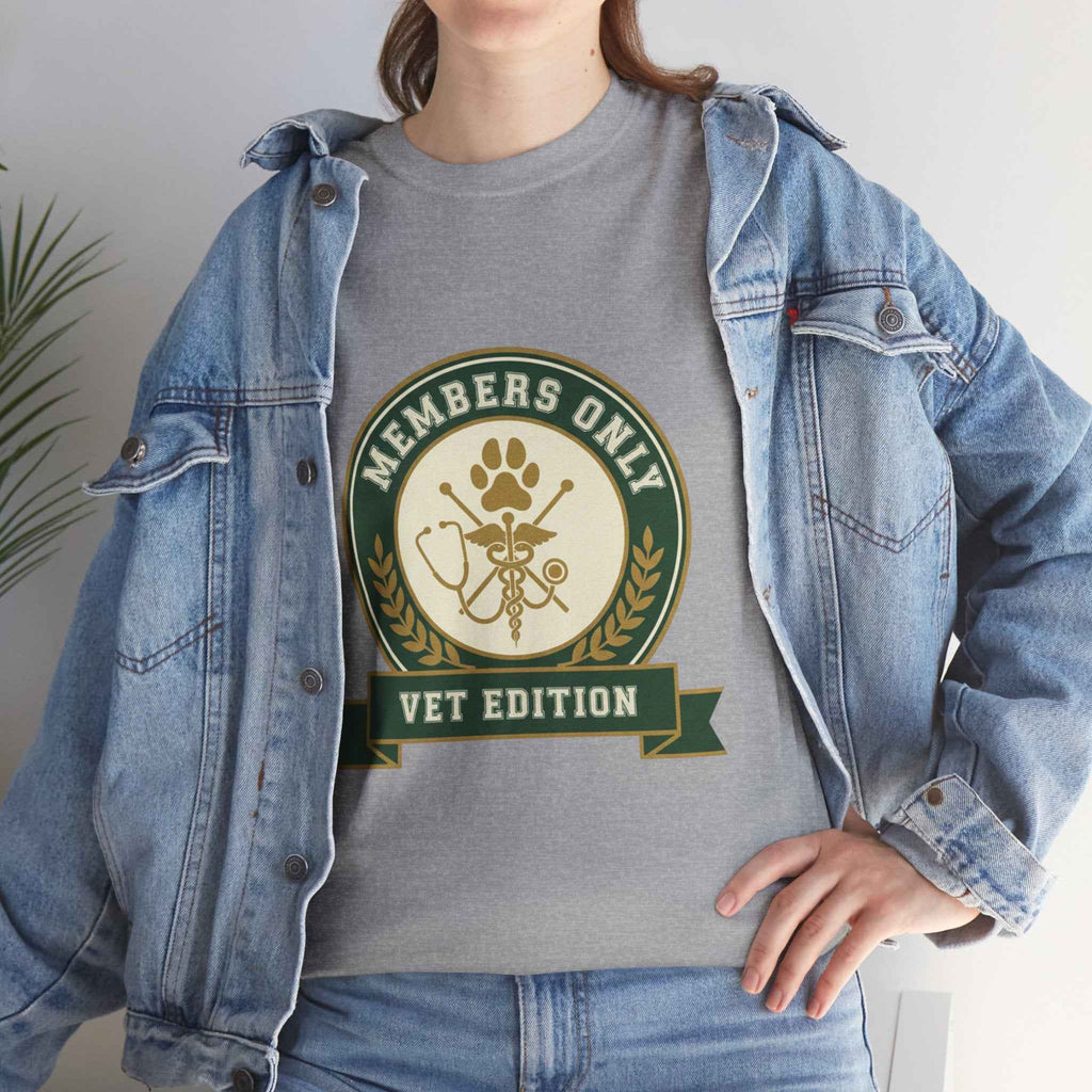 Retro Collegiate Vet Med T-Shirt - Members Only Vet Edition | Vintage Veterinary Stethoscope & Paw Print Crest