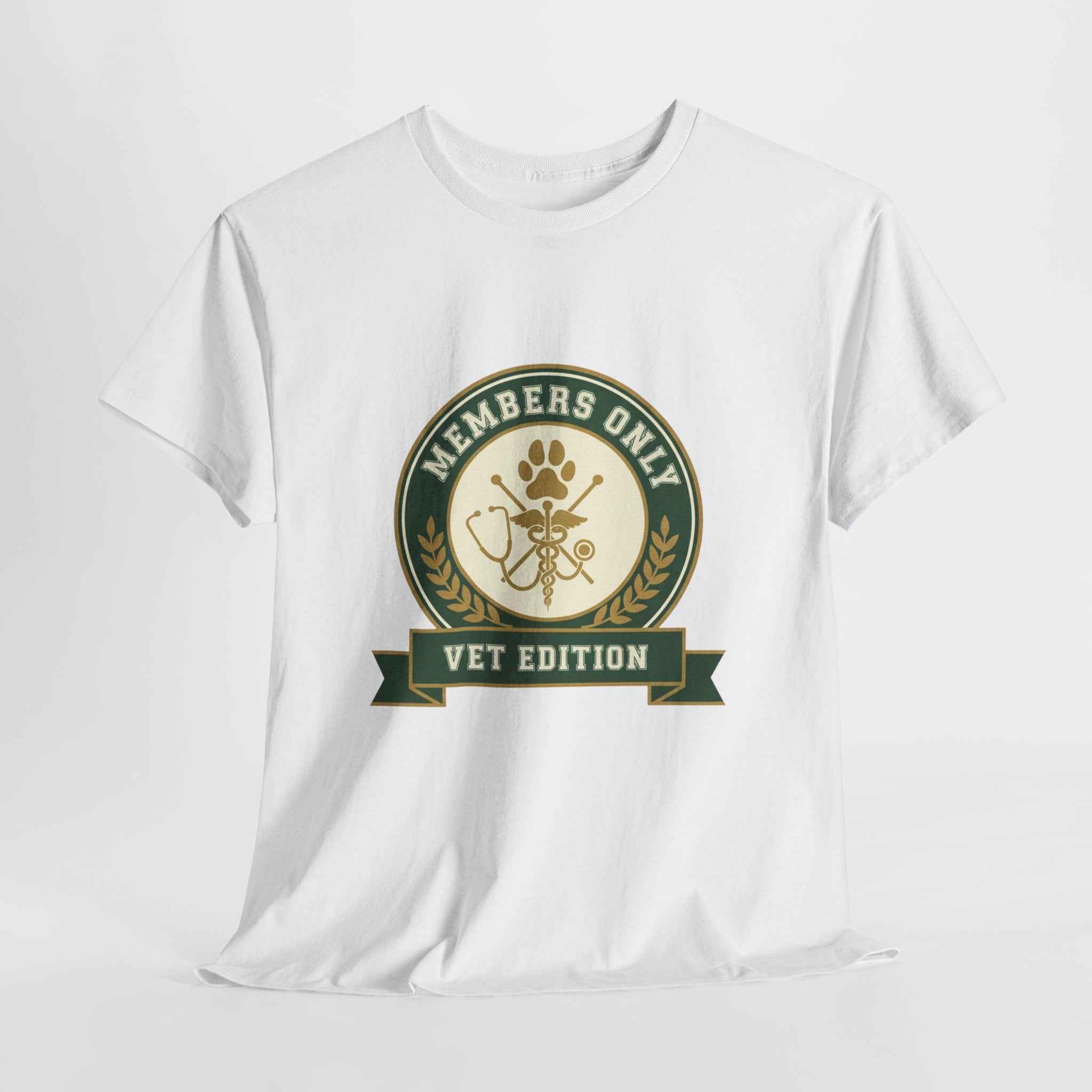 Retro Collegiate Vet Med T-Shirt - Members Only Vet Edition | Vintage Veterinary Stethoscope & Paw Print Crest