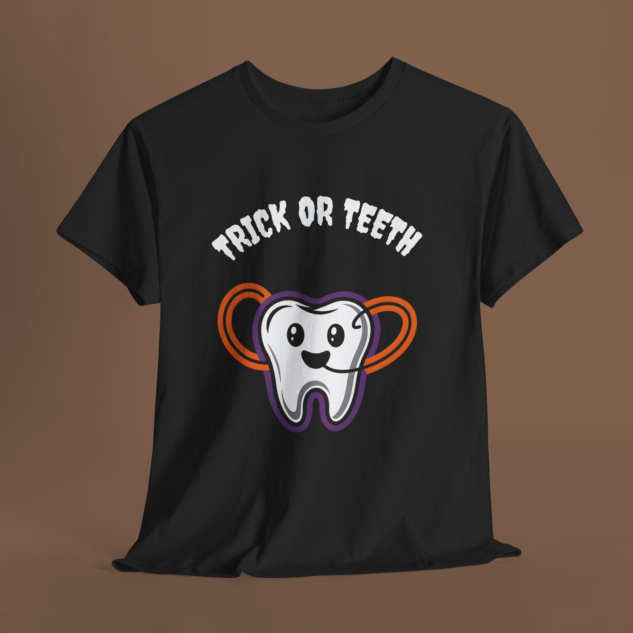Trick or Teeth Halloween Tee, Fun Unisex T-Shirt, Cute Tooth Graphic Shirt, Perfect for Halloween Party, Kids and Adults - YOUSTOMIZE