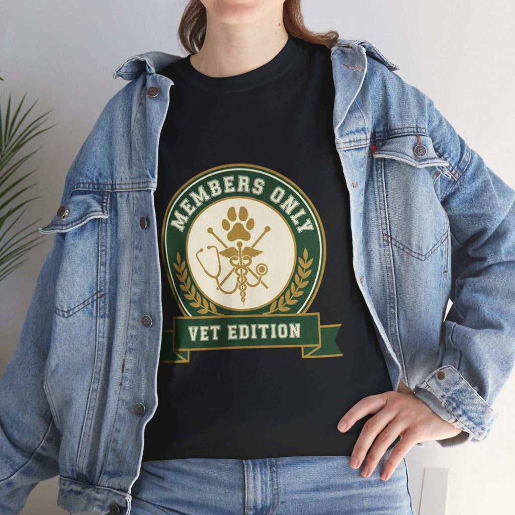 Retro Collegiate Vet Med T-Shirt - Members Only Vet Edition | Vintage Veterinary Stethoscope & Paw Print Crest