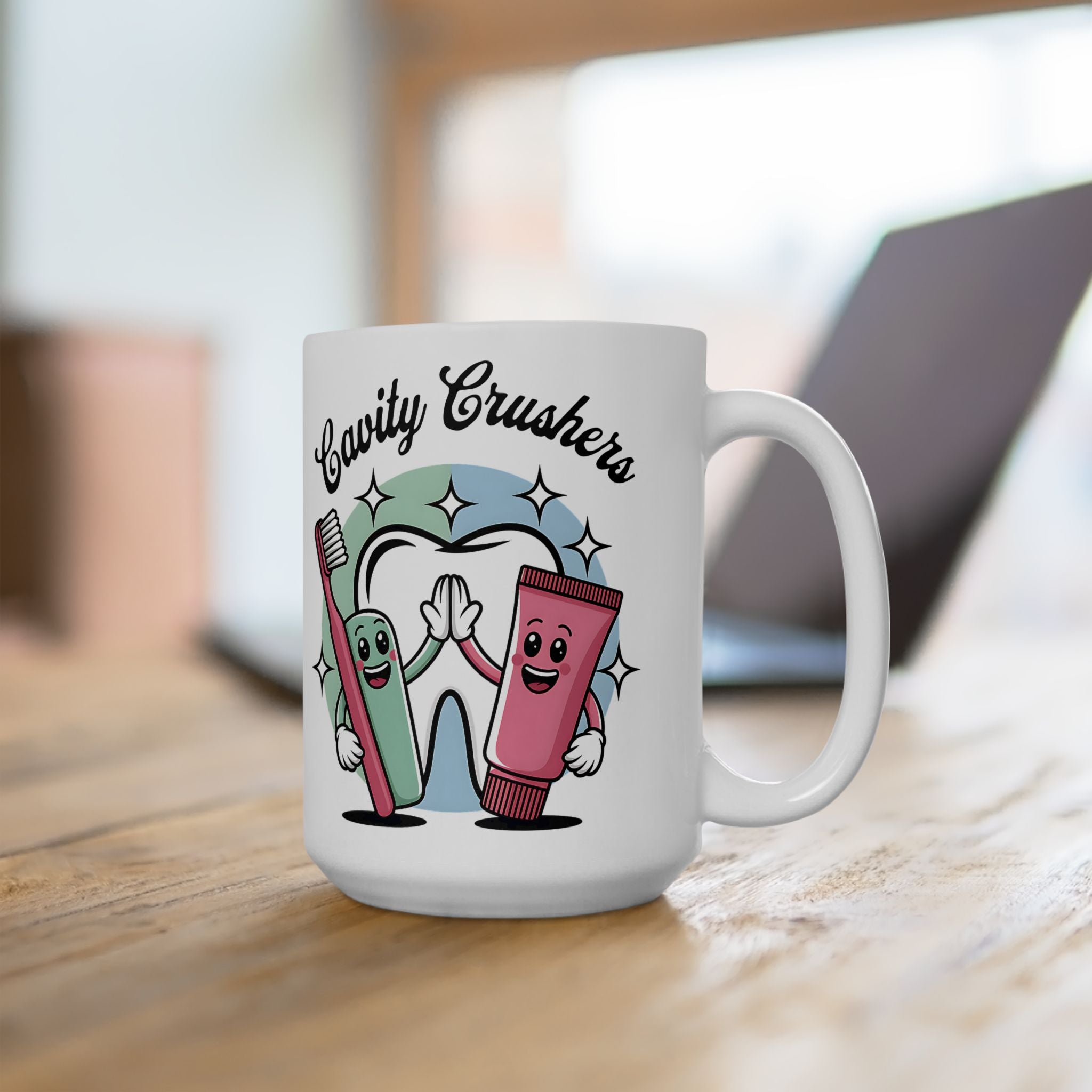 Cavity Fighter Ceramic Mug, Funny Coffee Cup, Dentist Gift, Tooth Humor, Cute Mug for Kids, 11oz, 15oz