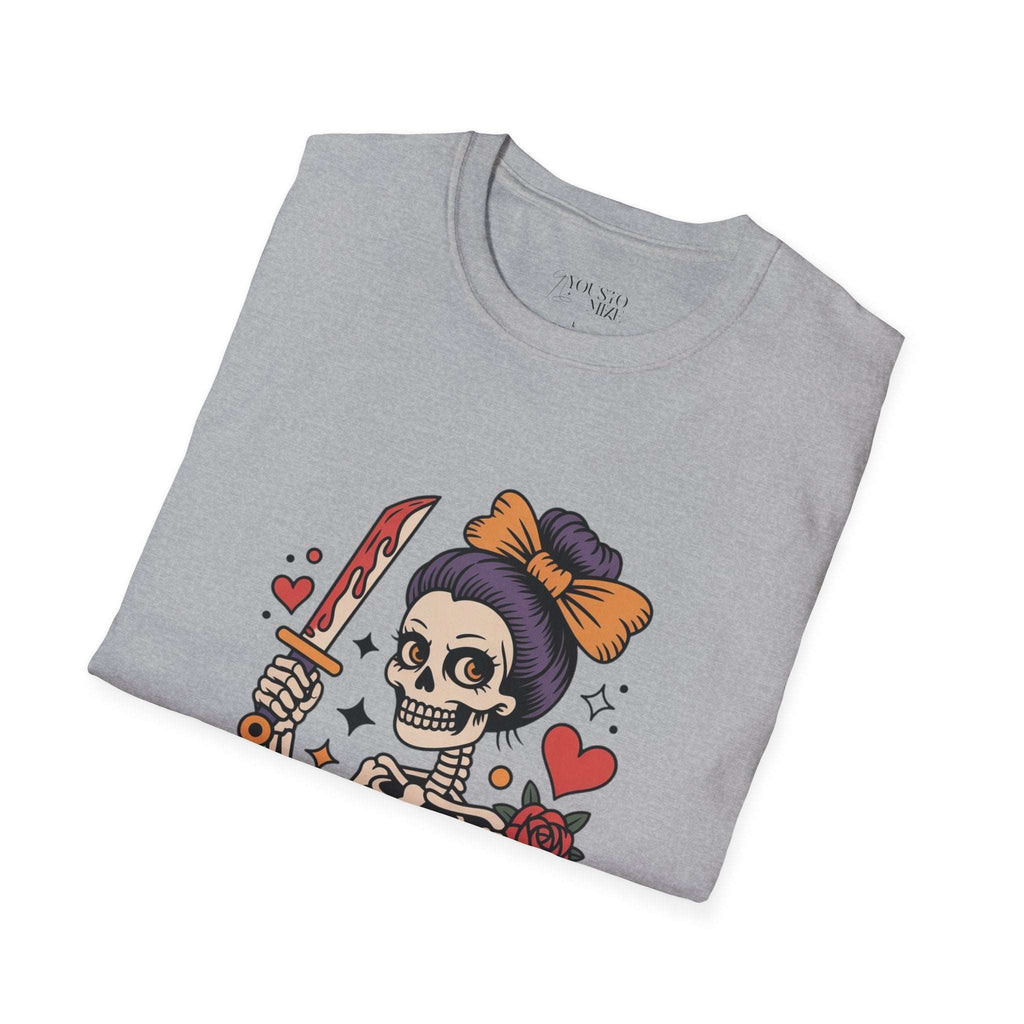 Level Up Skeleton Graphic Unisex Softstyle T-Shirt, Cute Halloween Tee, Gift for Gamers, Spooky Season Apparel, Goth Fashion Product vendor