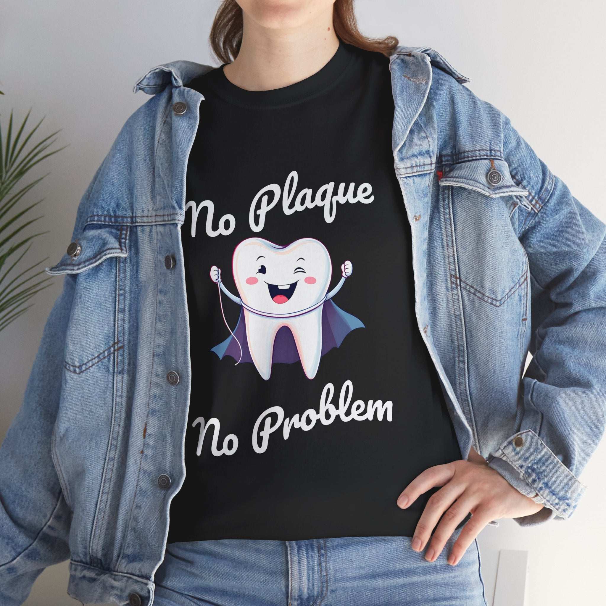 Cute Dental Humor Tee, Funny Tooth Shirt, No Plaque No Problem Tee, Gift for Dentists, Dental Hygiene Top - YOUSTOMIZE