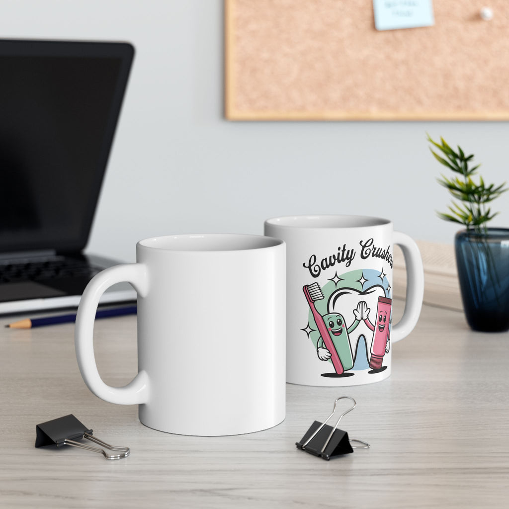 Cavity Fighter Ceramic Mug, Funny Coffee Cup, Dentist Gift, Tooth Humor, Cute Mug for Kids, 11oz, 15oz