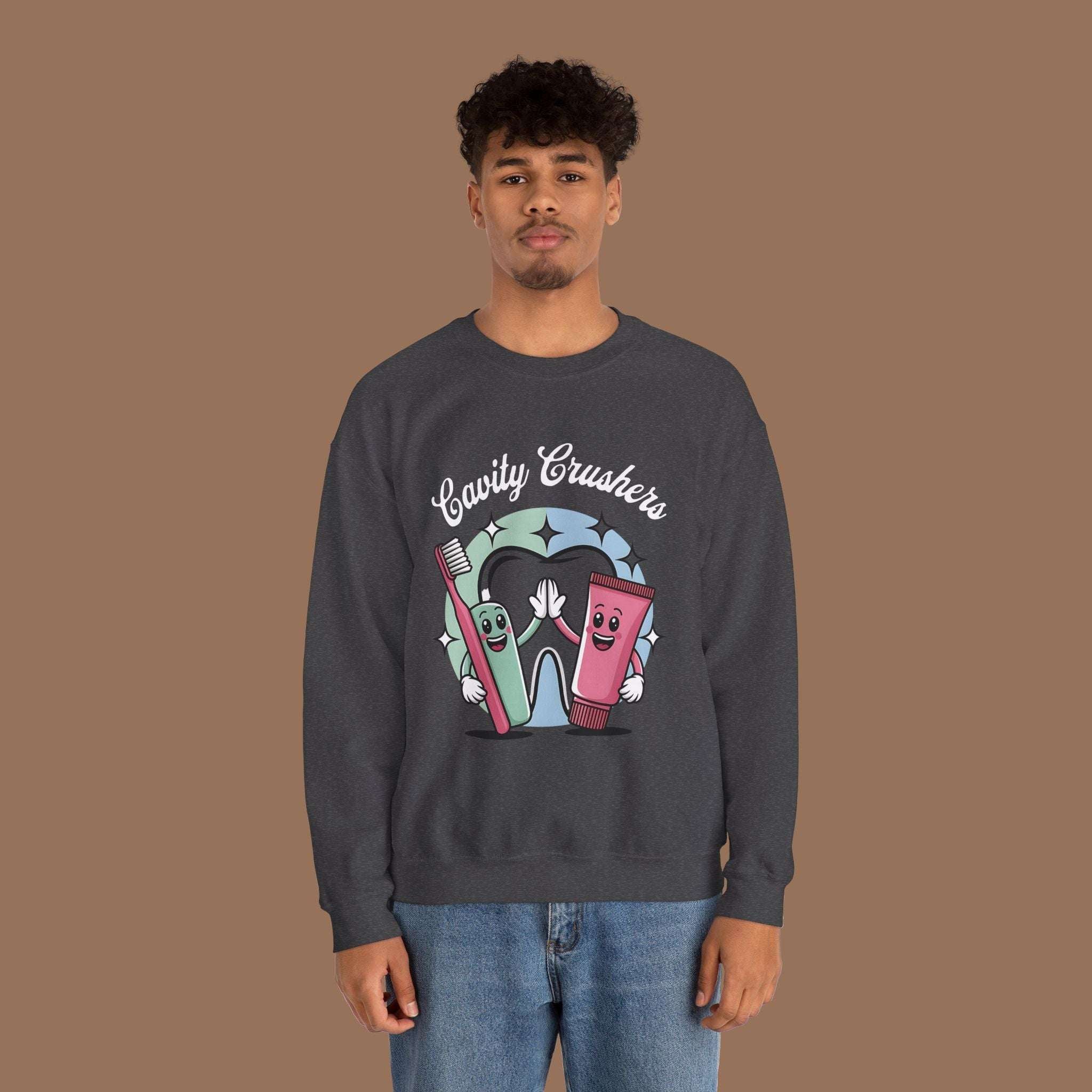 Cavity Crushers Crewneck Sweatshirt - Fun Dental Gift, Unisex Sweatshirt, Cute Graphic Pullover, Perfect for Kids and Adults Product vendor