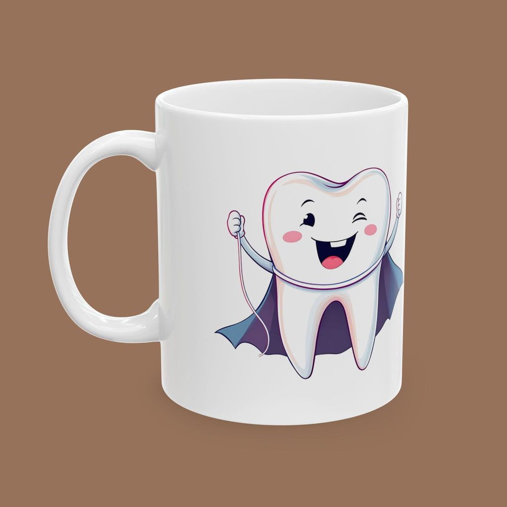 Superhero Tooth Ceramic Mug - Fun Kids Drinkware, Halloween Gift, Dental Awareness, Child's Birthday Party Favor, Cute Cup for Kids Product vendor
