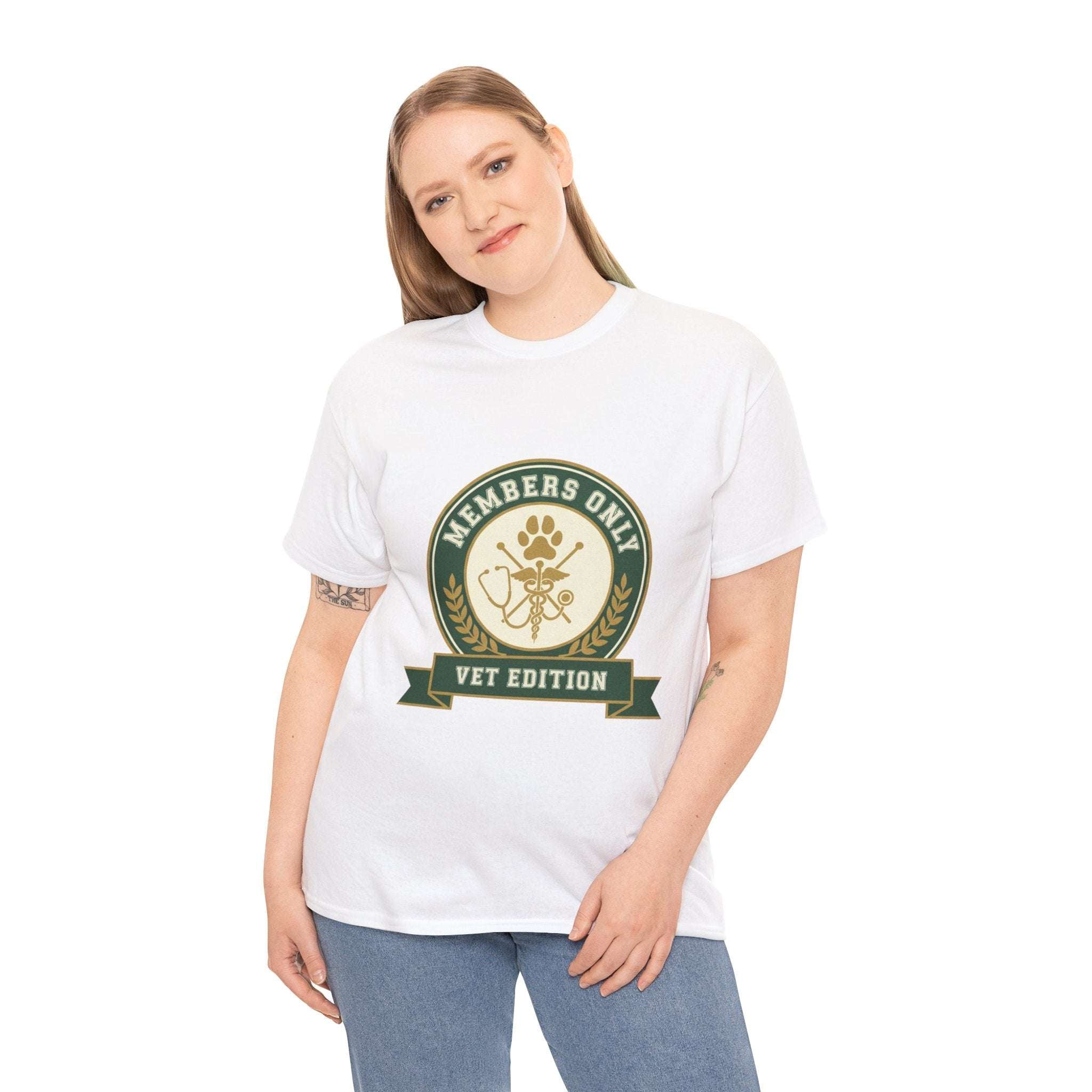 Retro Collegiate Vet Med T-Shirt - Members Only Vet Edition | Vintage Veterinary Stethoscope & Paw Print Crest