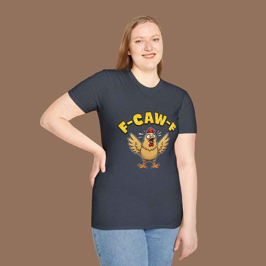 Funny Chicken F-Caw-F Unisex Softstyle T-Shirt, Gift for Poultry Lovers, Quirky Apparel, Hatch Party Tee, Humor Shirt, Farm Life Clothing - YOUSTOMIZE