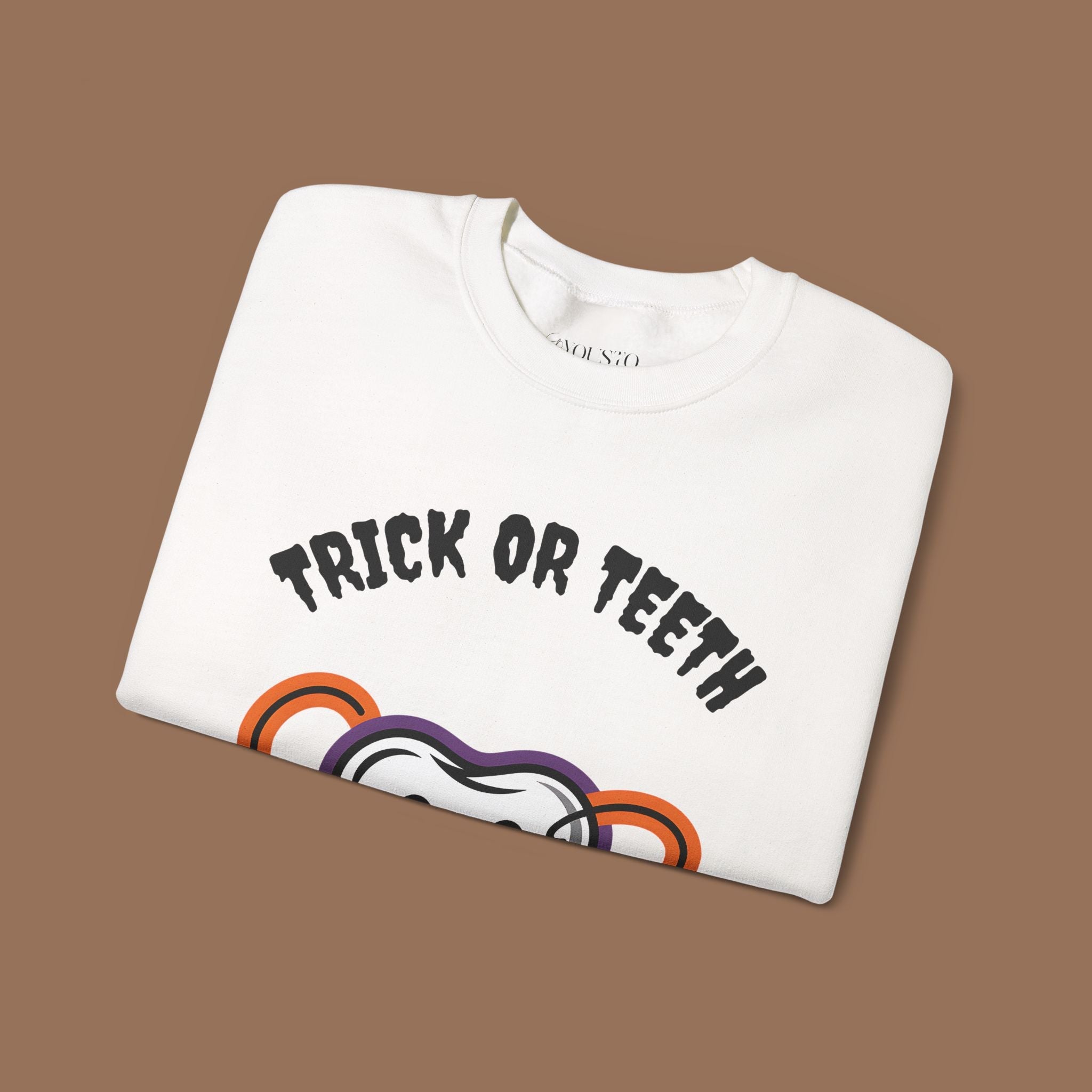 Halloween Sweatshirt with Trick or Teeth Design, Funny Fall Apparel, Unisex Cozy Wear, Perfect for Halloween Parties, Gift for Dental Lovers Product vendor