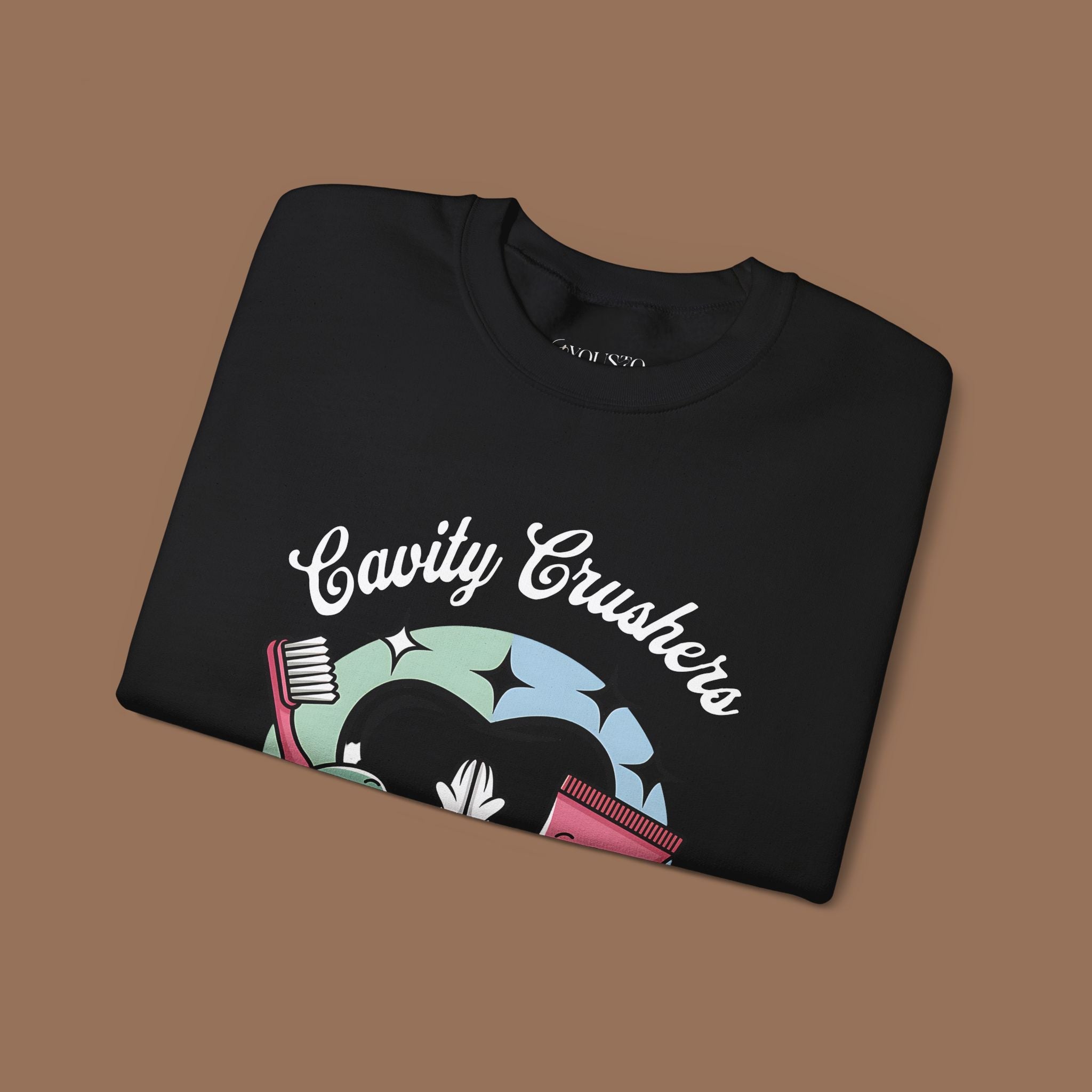 Cavity Crushers Crewneck Sweatshirt - Fun Dental Gift, Unisex Sweatshirt, Cute Graphic Pullover, Perfect for Kids and Adults Product vendor
