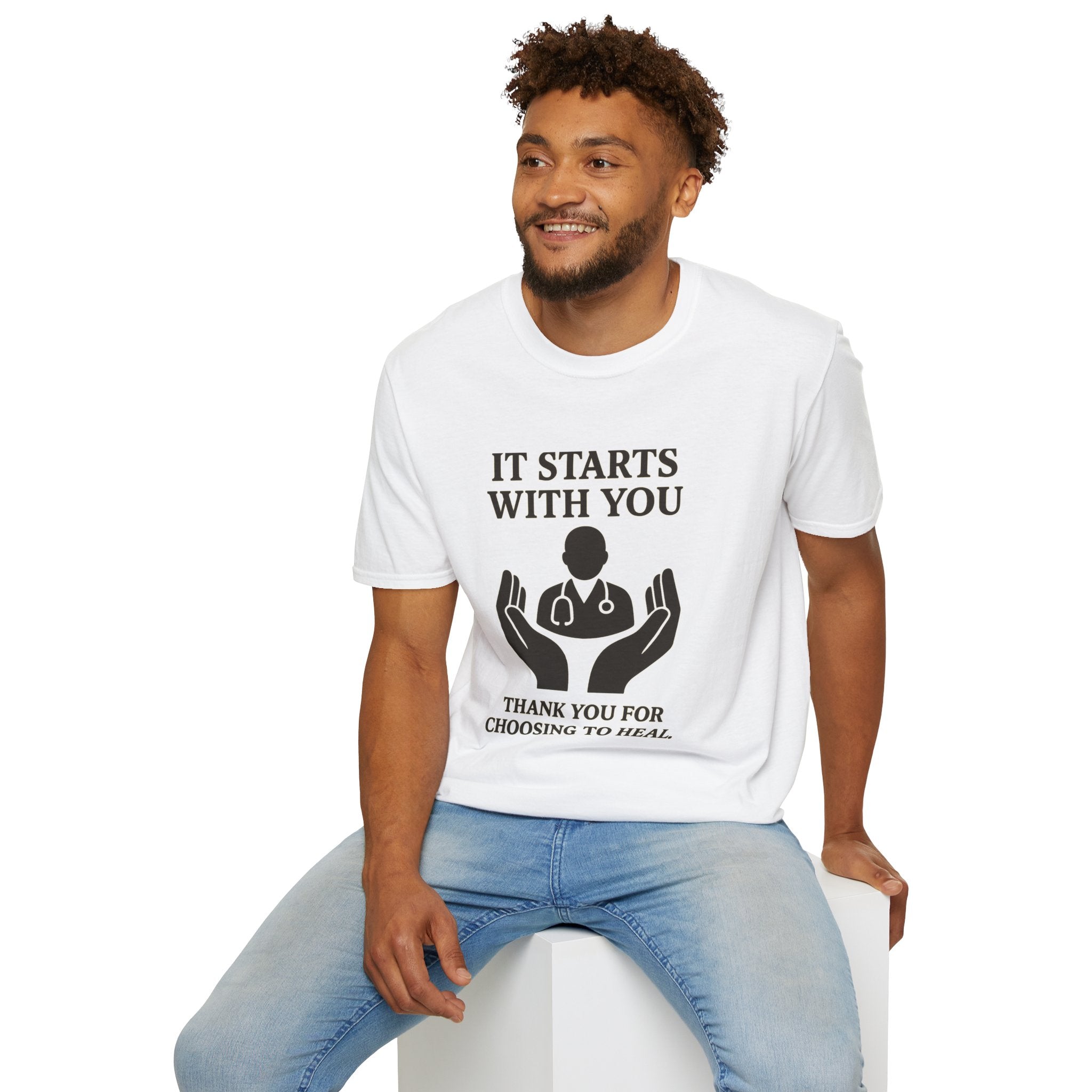 Inspirational Healthcare T-Shirt, Thank You for Choosing to Heal Shirt – Nurse Appreciation Gift – Doctor Gratitude T-shirt – It Starts With You – Minimalist Medical Design Product vendor