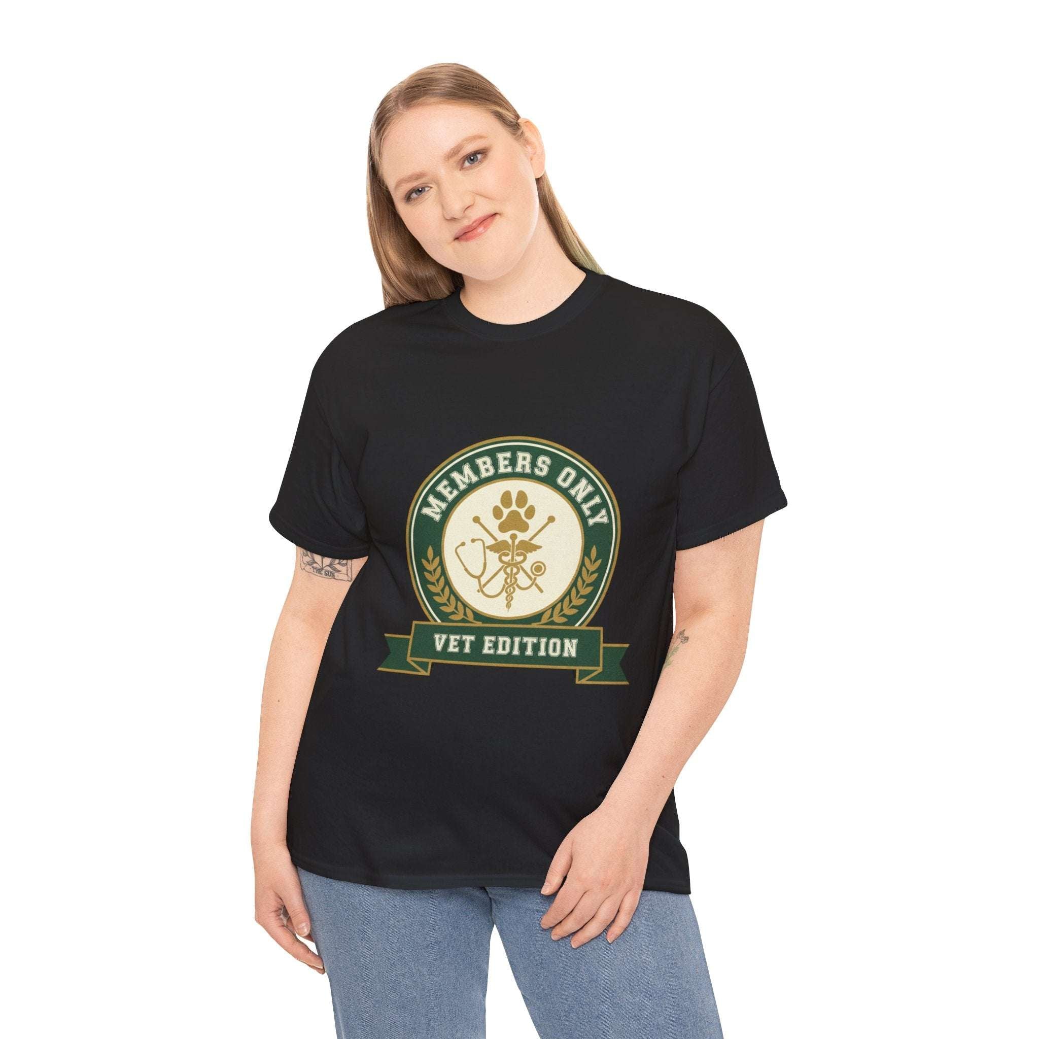 Retro Collegiate Vet Med T-Shirt - Members Only Vet Edition | Vintage Veterinary Stethoscope & Paw Print Crest