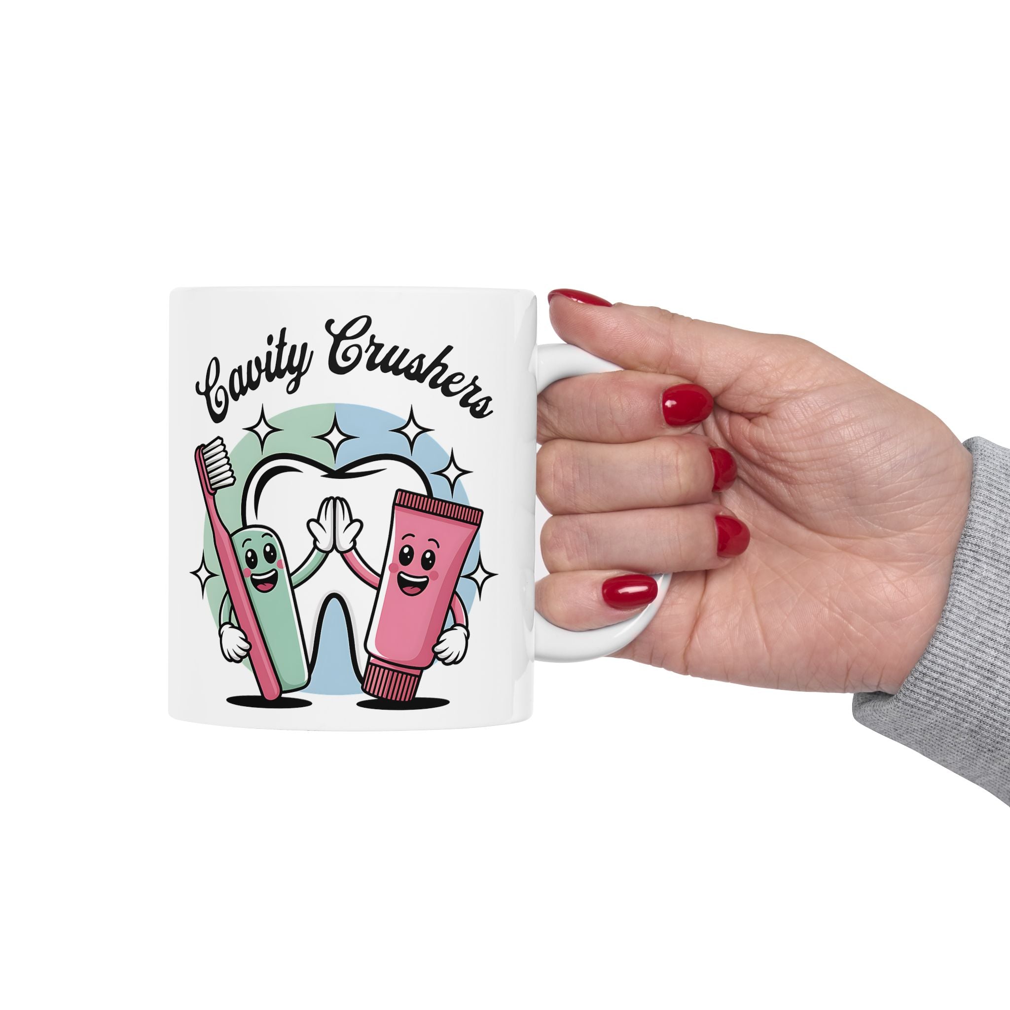 Cavity Fighter Ceramic Mug, Funny Coffee Cup, Dentist Gift, Tooth Humor, Cute Mug for Kids, 11oz, 15oz
