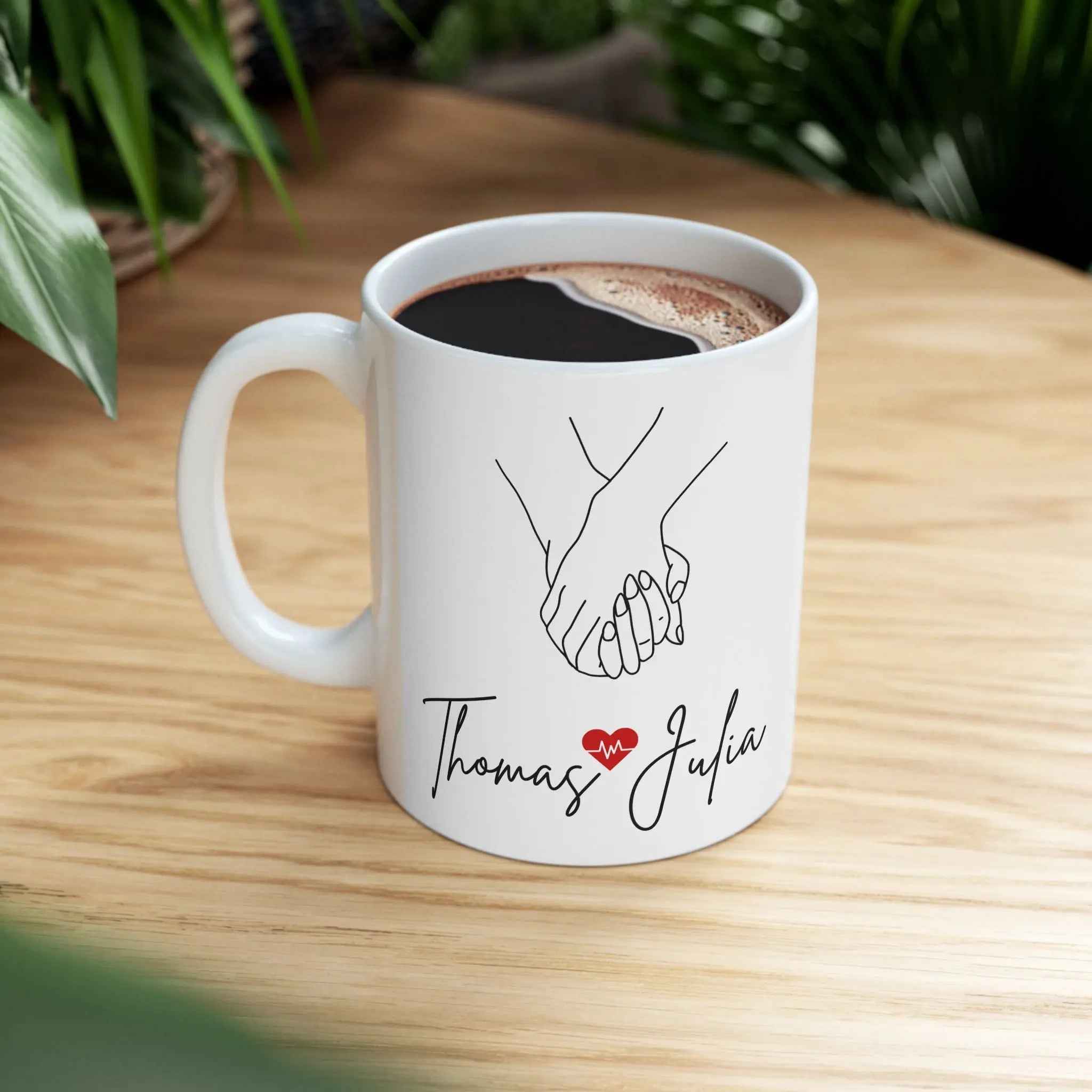 Personalized Couple Mugs with Heartbeat Design