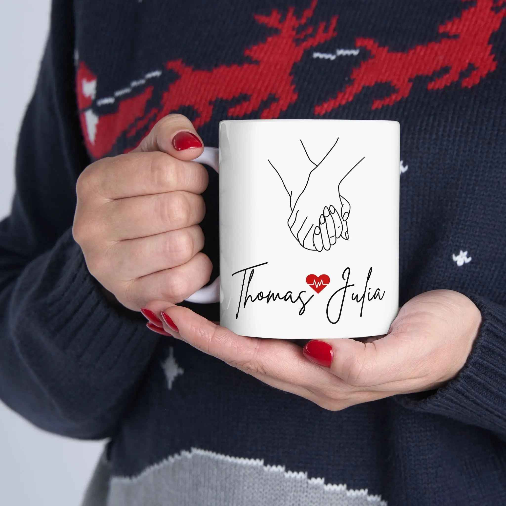 Personalized Couple Mugs with Heartbeat Design