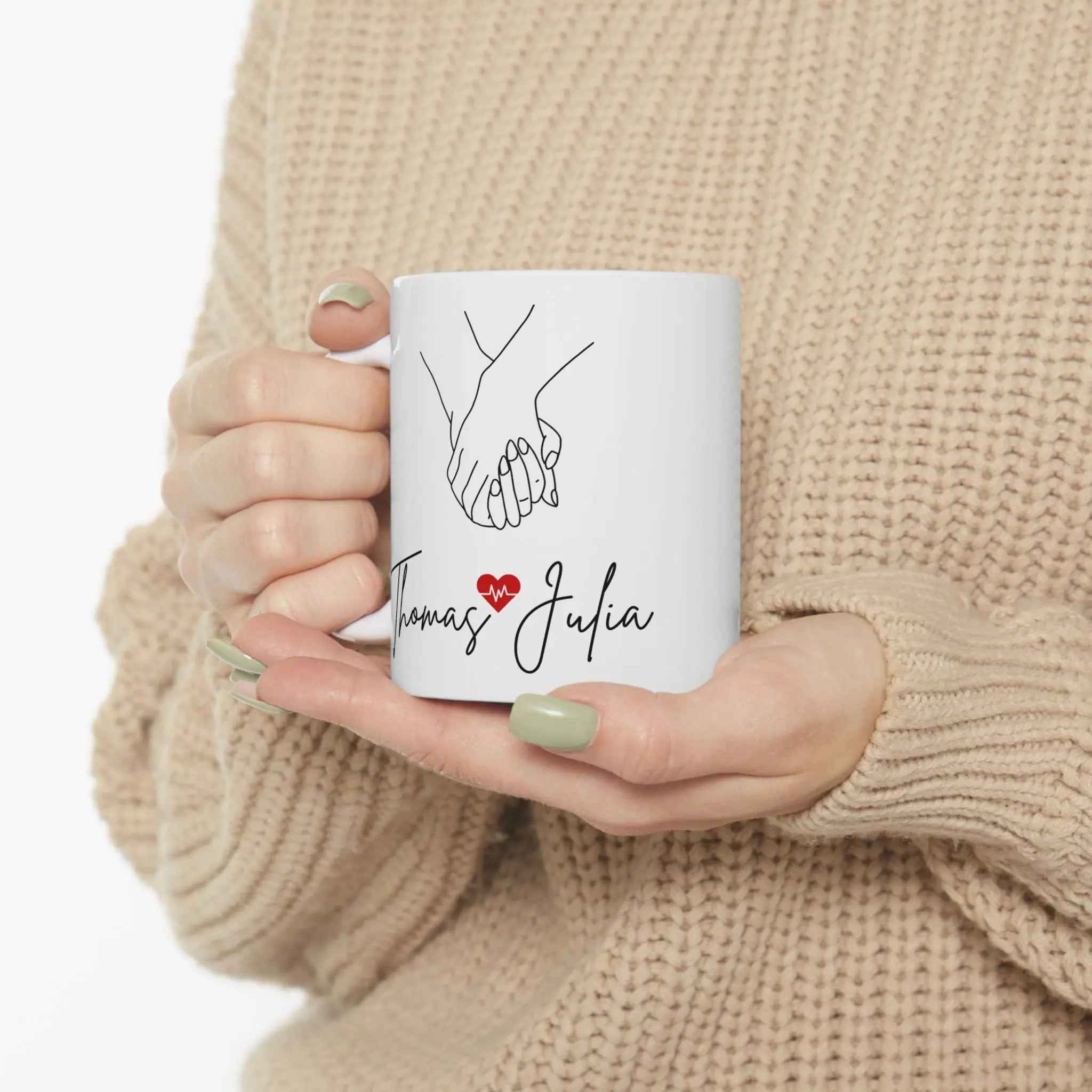 Personalized Couple Mugs with Heartbeat Design