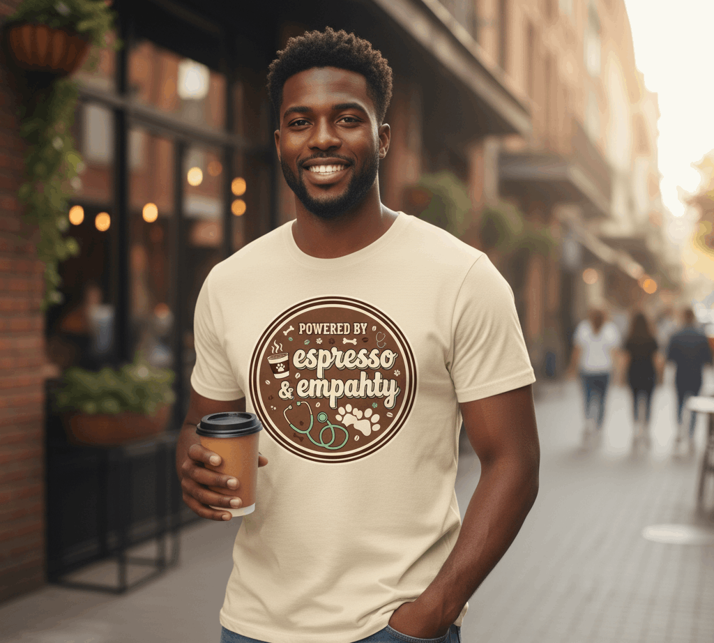 Empathy & Espresso Unisex T-Shirt for Veterinarians - Coffee Lover Vet Tee Gift