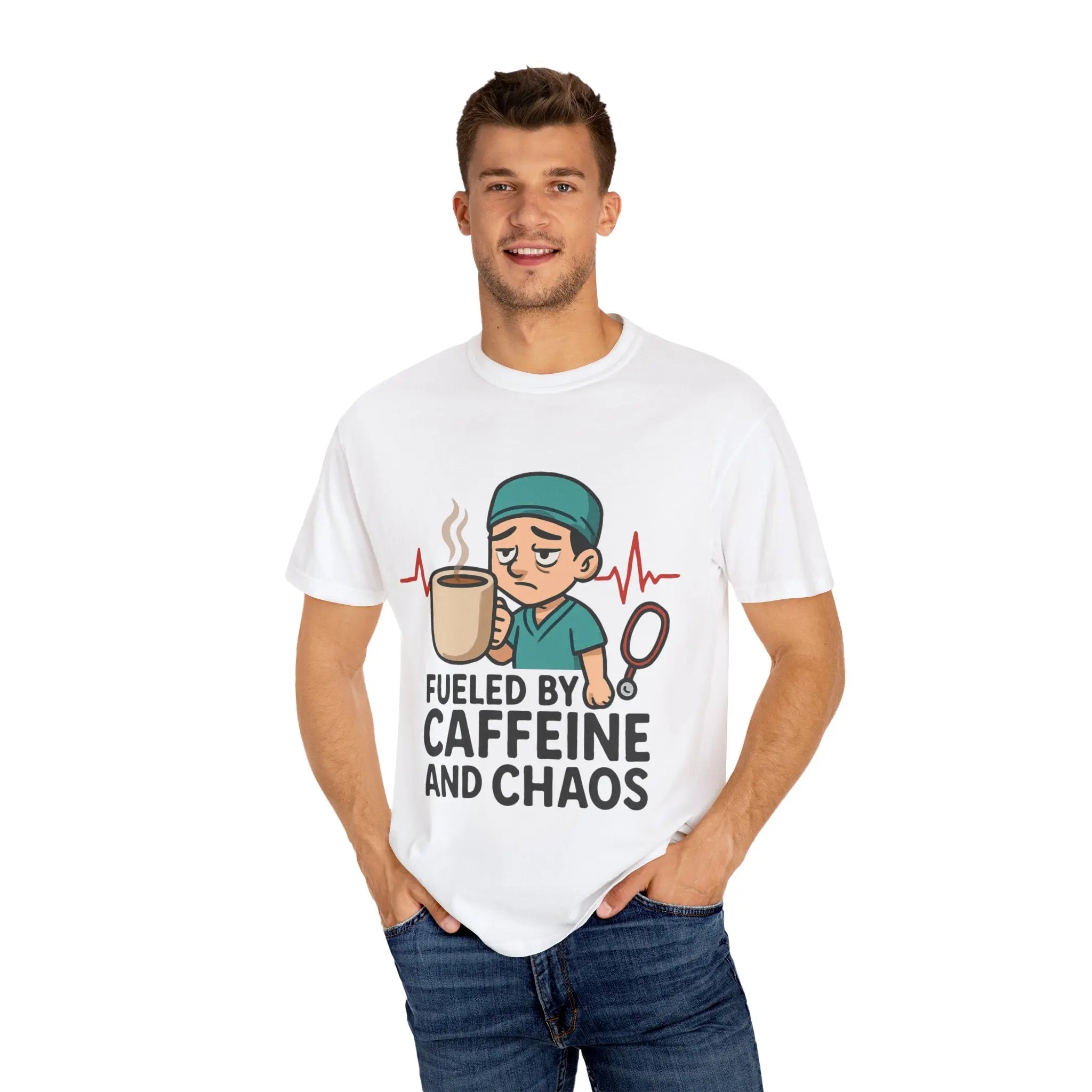 Nurse Coffee T-Shirt | Fueled by Caffeine and Chaos, Gift for Healthcare Workers, Funny Medical Tee Product vendor