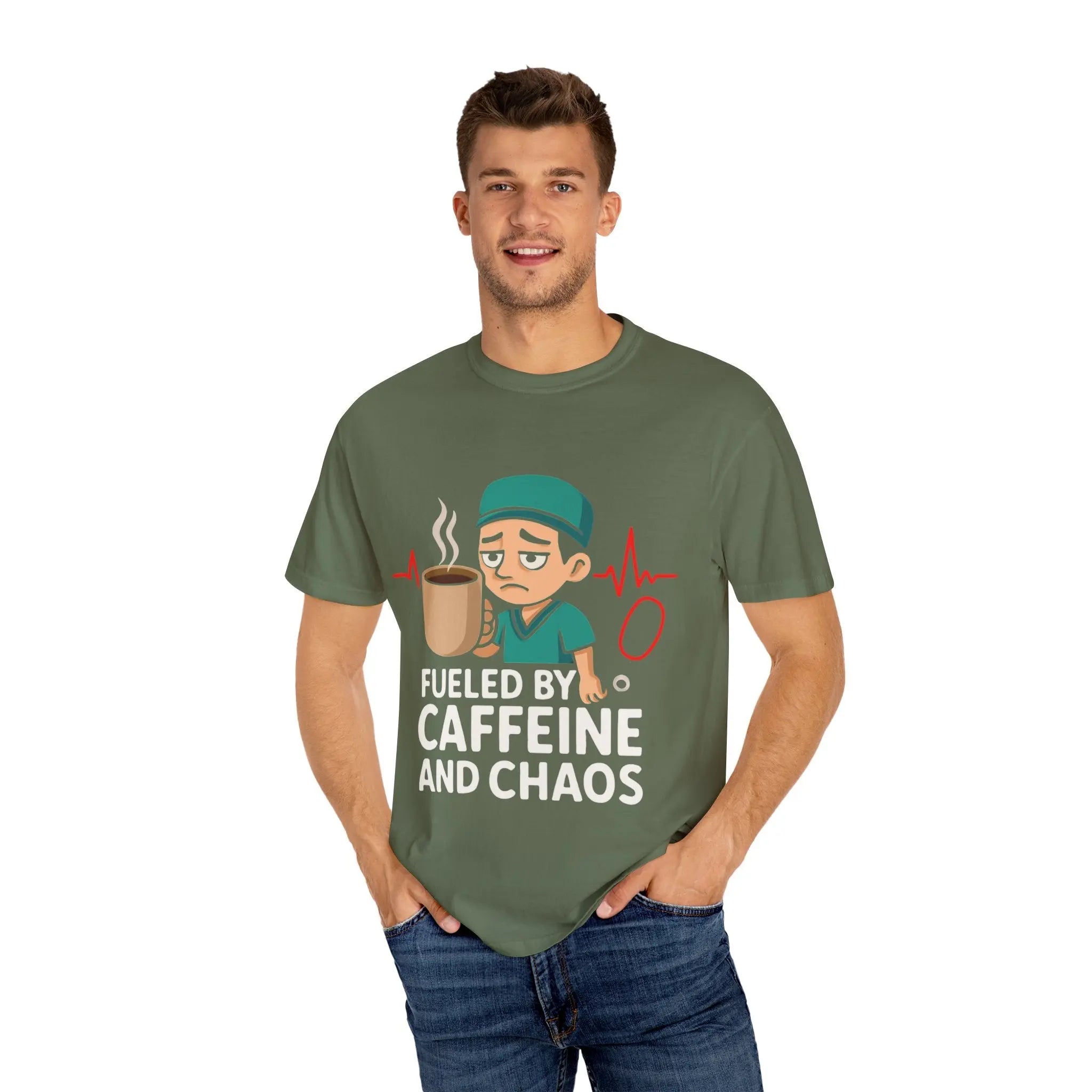 Nurse Coffee T-Shirt | Fueled by Caffeine and Chaos, Gift for Healthcare Workers, Funny Medical Tee Product vendor